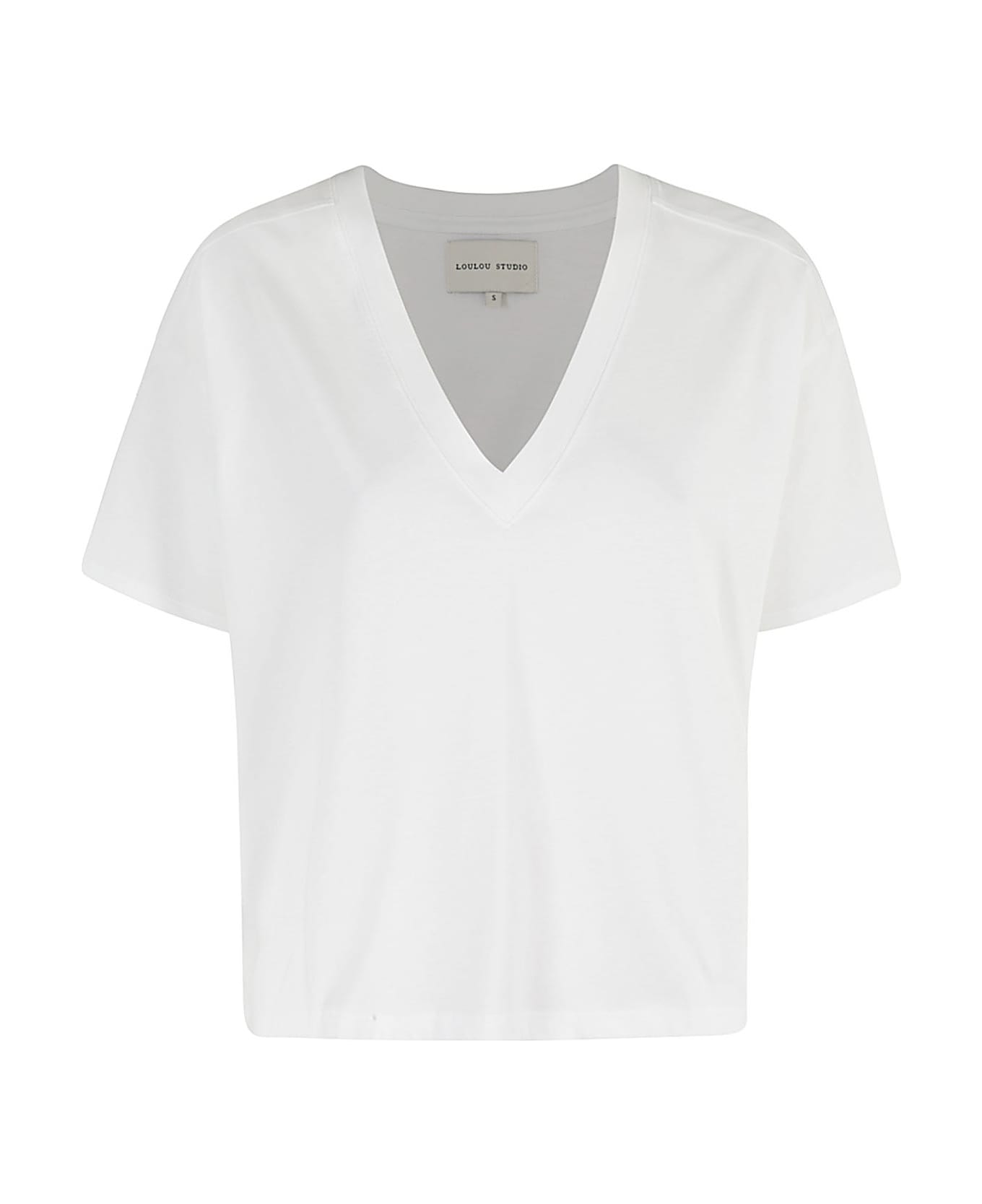 Loulou Studio Tshirt Col V - White Tシャツ