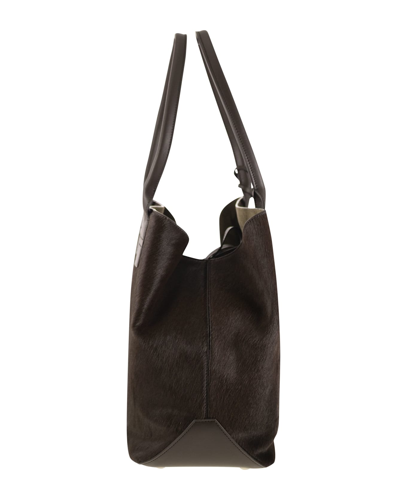 Hogan Medium Script Shopping Bag In Pony-effect Leather - Dark Brown