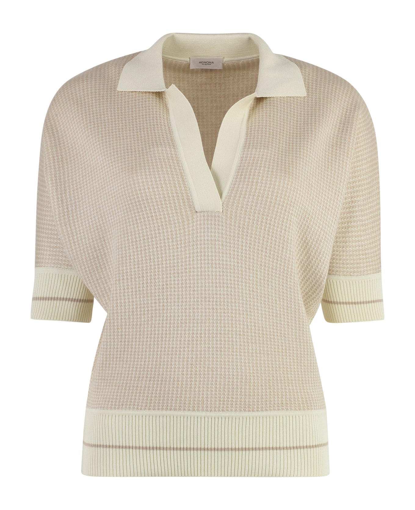 Agnona Contrast Trim Knitted Polo Shirt - Beige