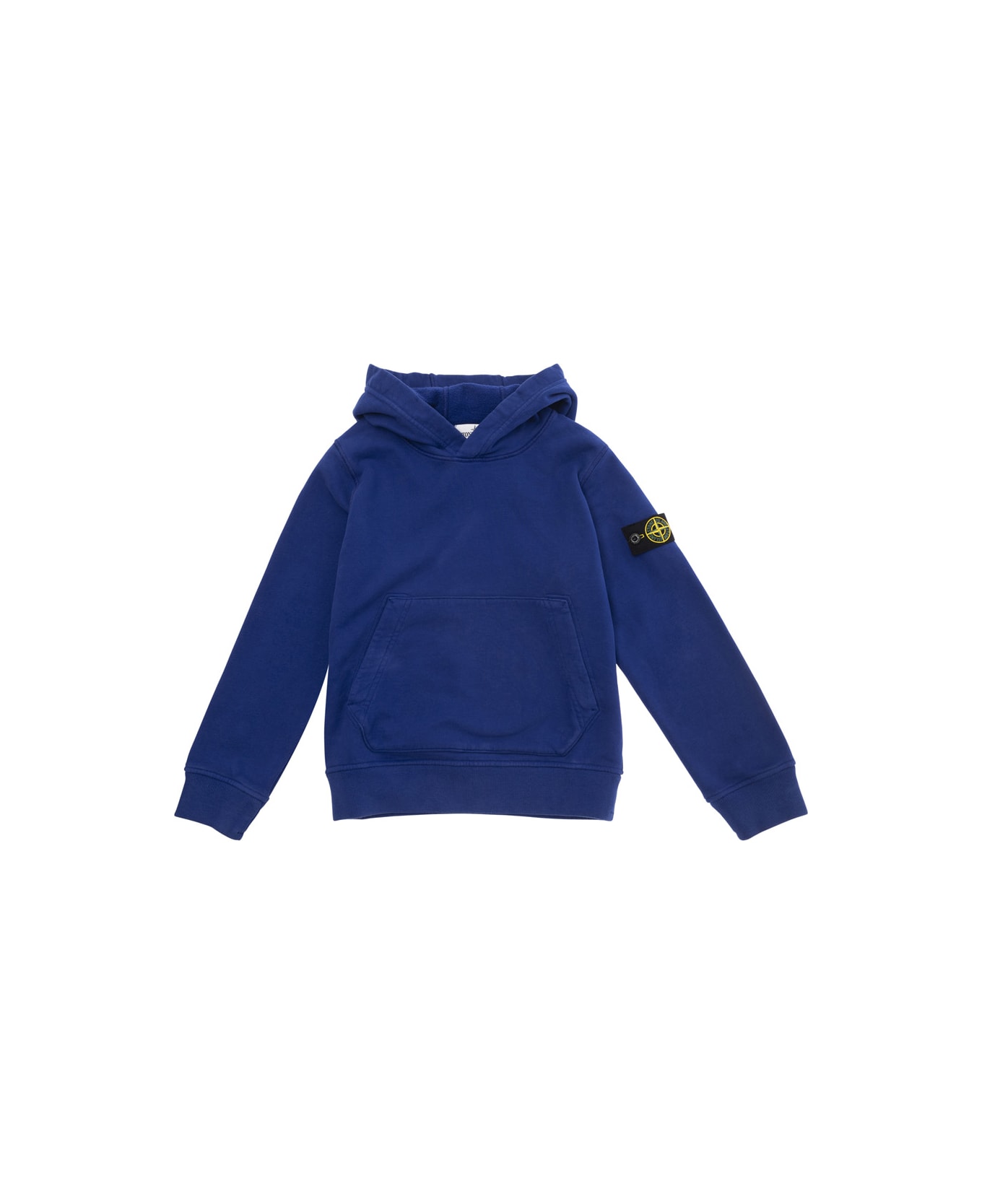Stone Island Junior Blue Hoodie With Logo Patch In Cotton Man - Blu