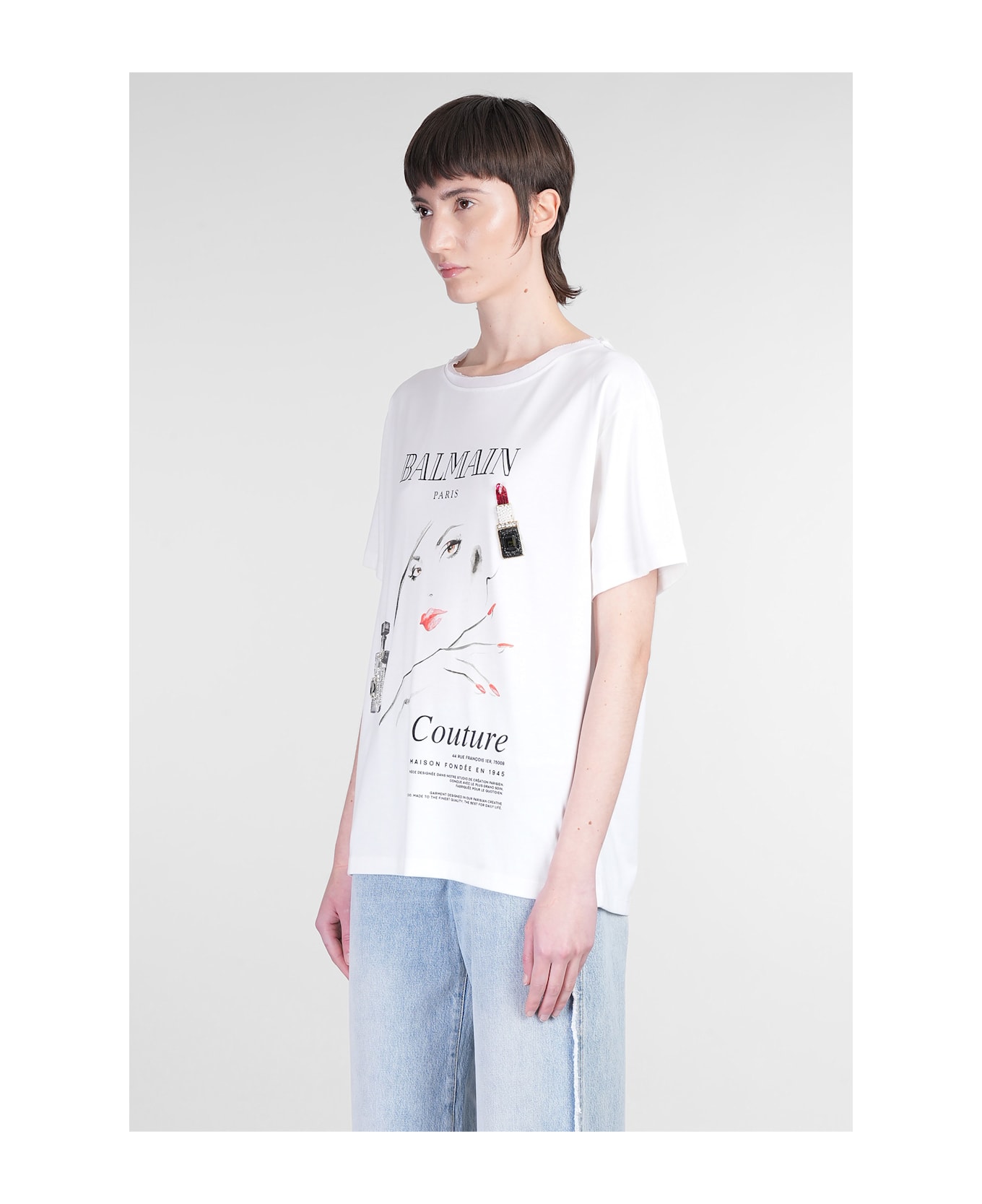 Balmain T-shirt In White Wool And Polyester - white