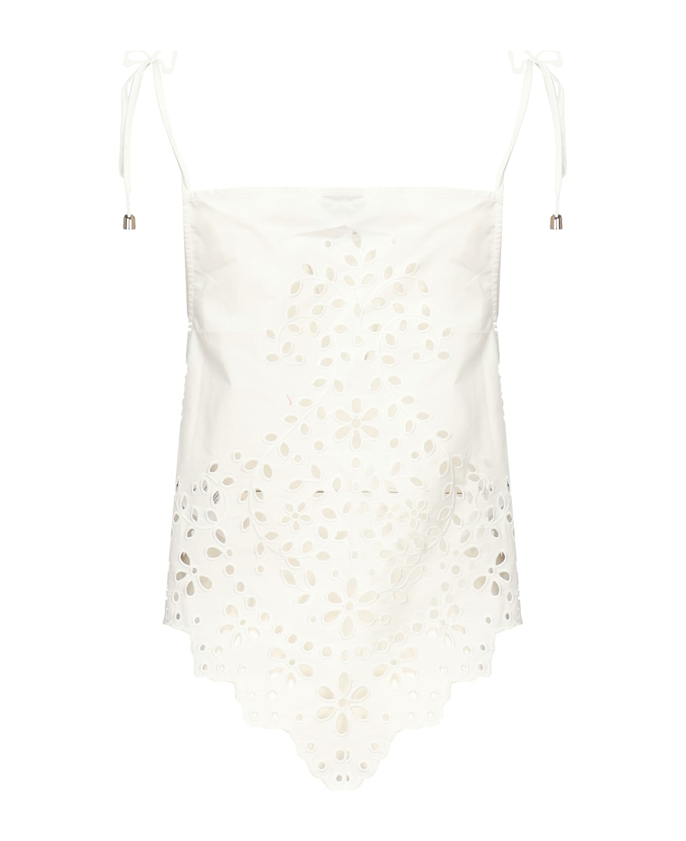 self-portrait Cotton Embroidered Top - White