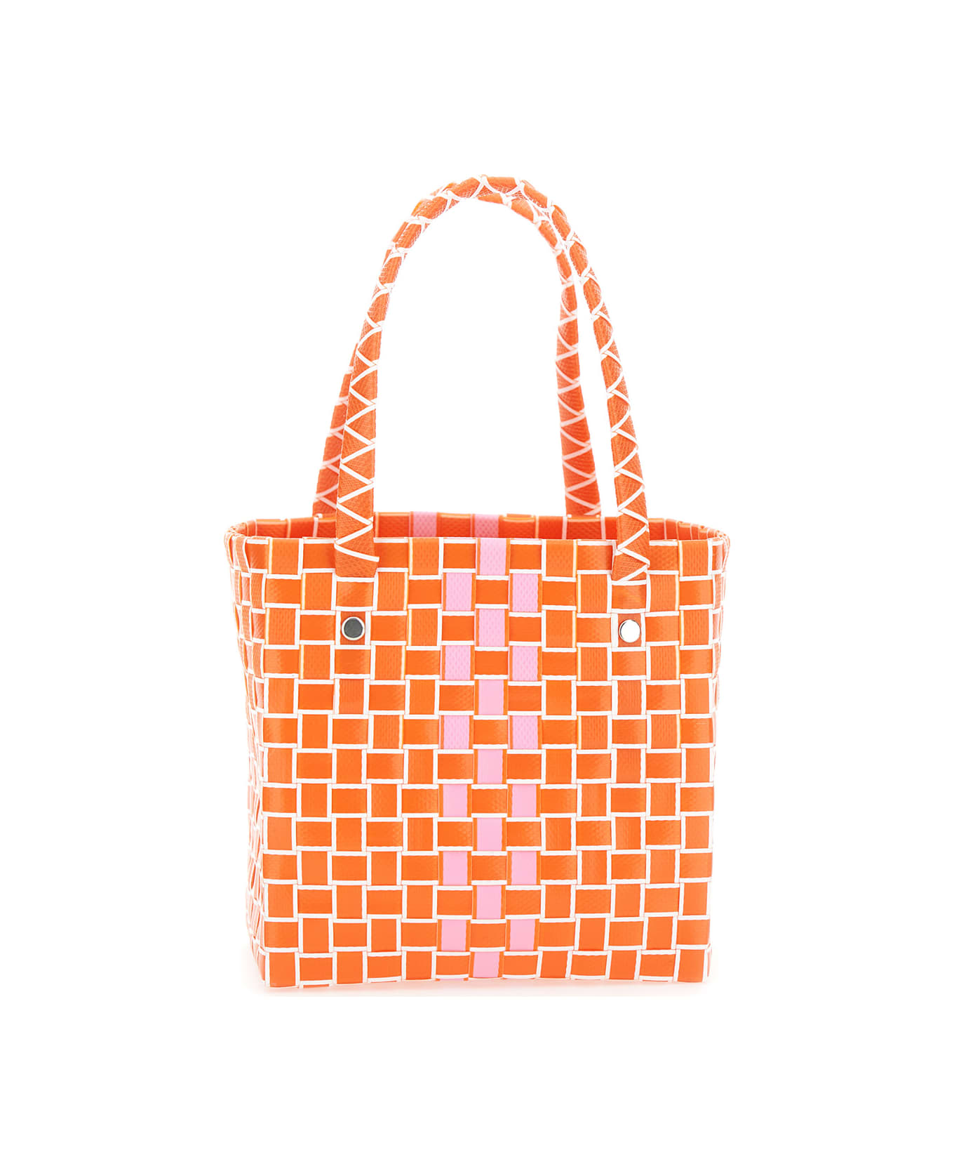 Marni 'basket' Multicolor Bag With Logo Plaque And Intreccio-motif In Polypropylene Girl - Orange