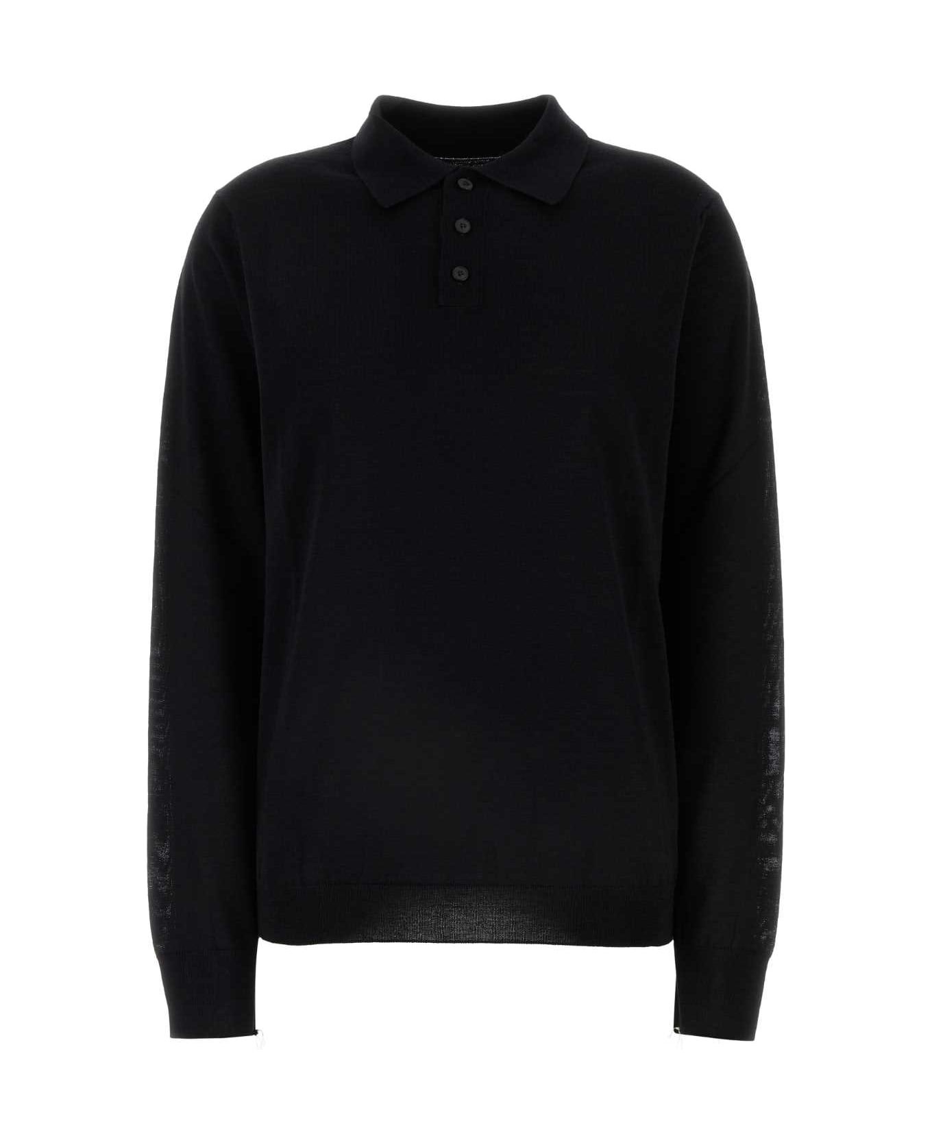 Maison Margiela Black Wool Polo Shirt - BLACK