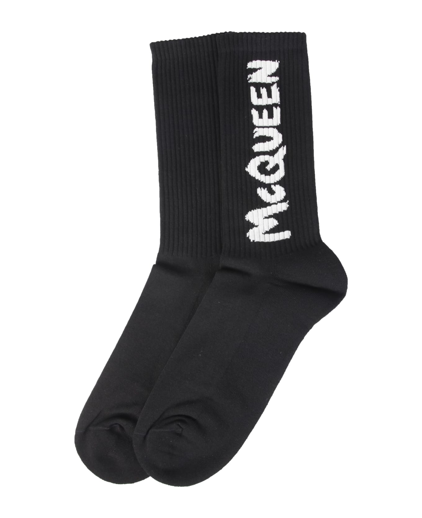 Alexander McQueen Graffiti Logo Socks - Black/ivory 靴下