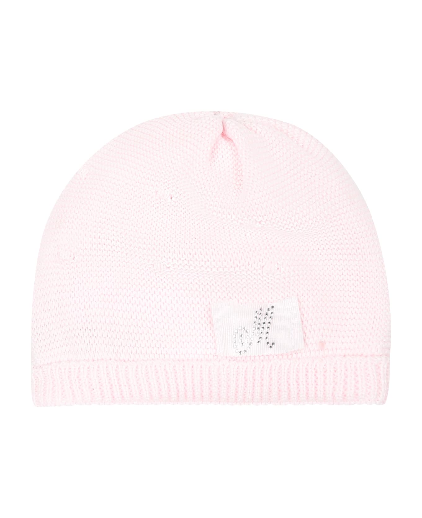 Monnalisa Pink Hat For Baby Girl With Logo - Pink アクセサリー＆ギフト