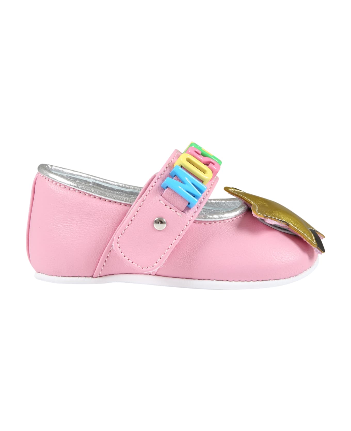 Moschino Pink Ballet-flats For Baby Girl With Logo And Star - Pink