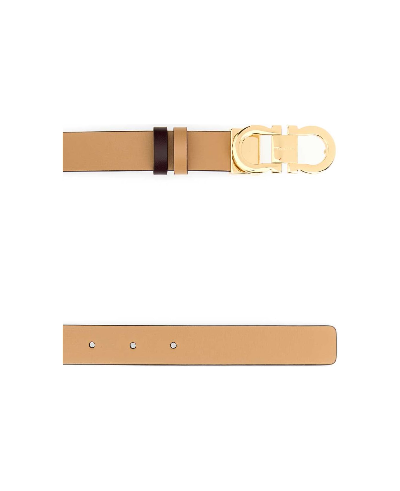 Ferragamo Beige Leather Reversible Belt - LIGHTCAMELDARKBAROLO