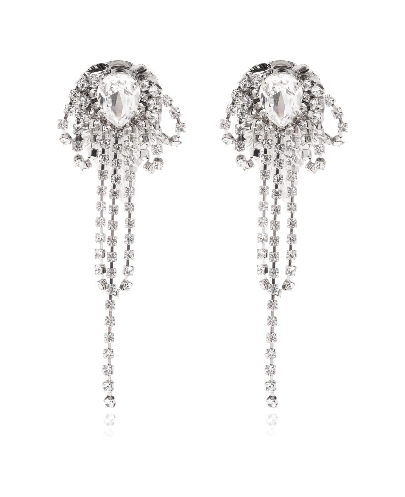 Alessandra Rich Clip-on Earrings With Shimmering Crystals - SILVER/WHITE