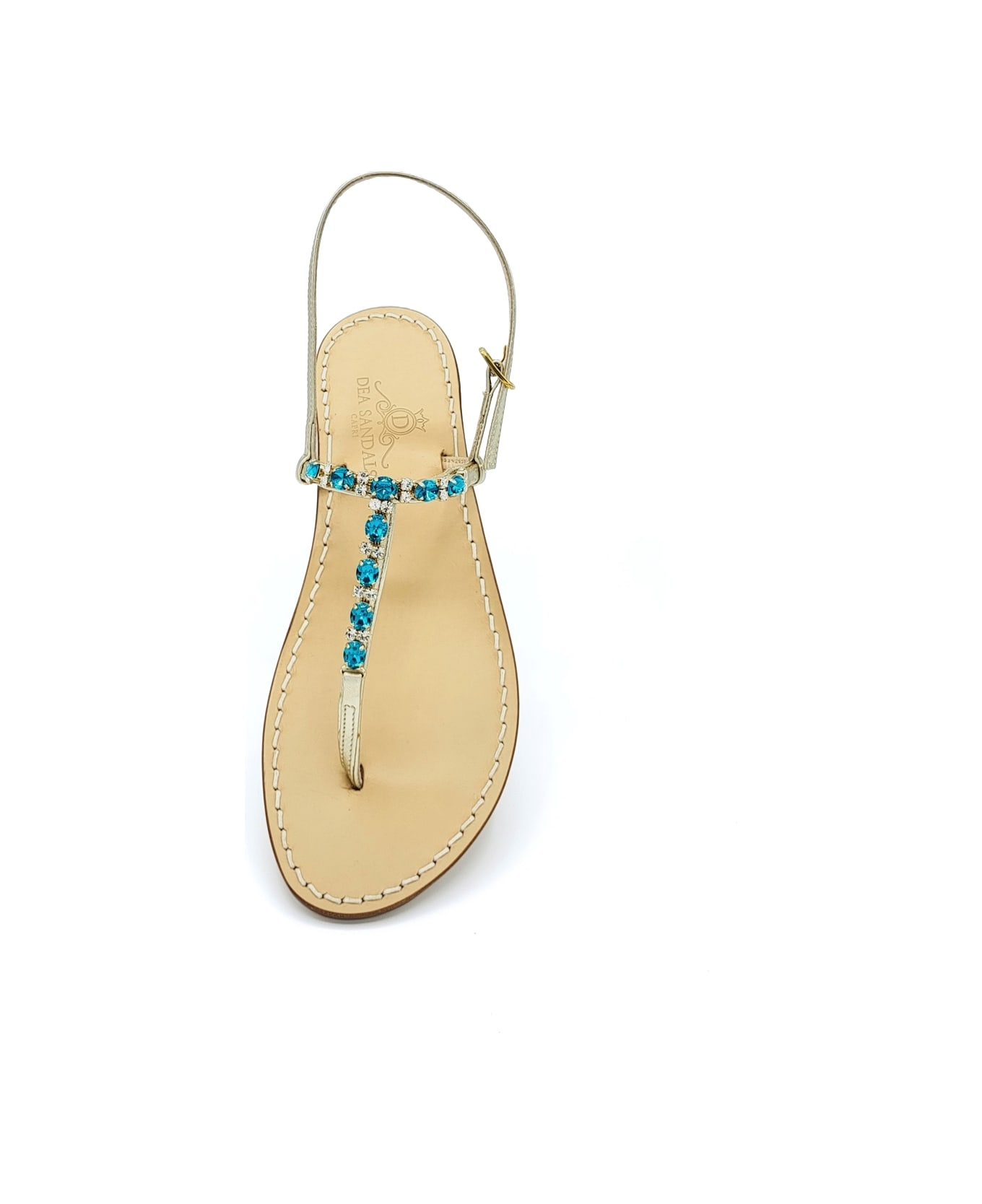 Dea Sandals Sibilla Green Amber Jewel Sandals - platinum gold laminated, petrol, amber