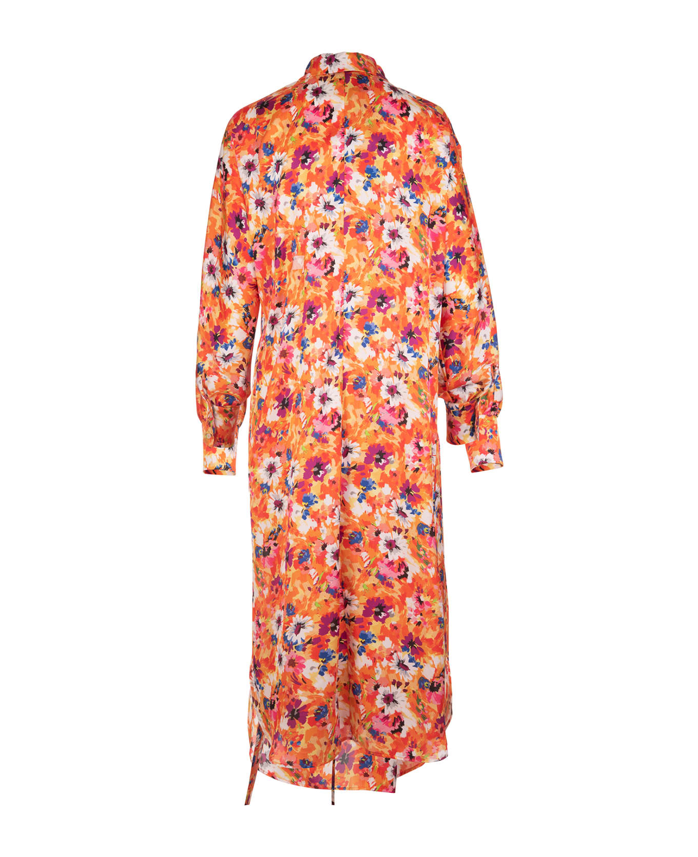 MSGM Orange Midi Shirt Dress With All-over Floral Print - Multicolor