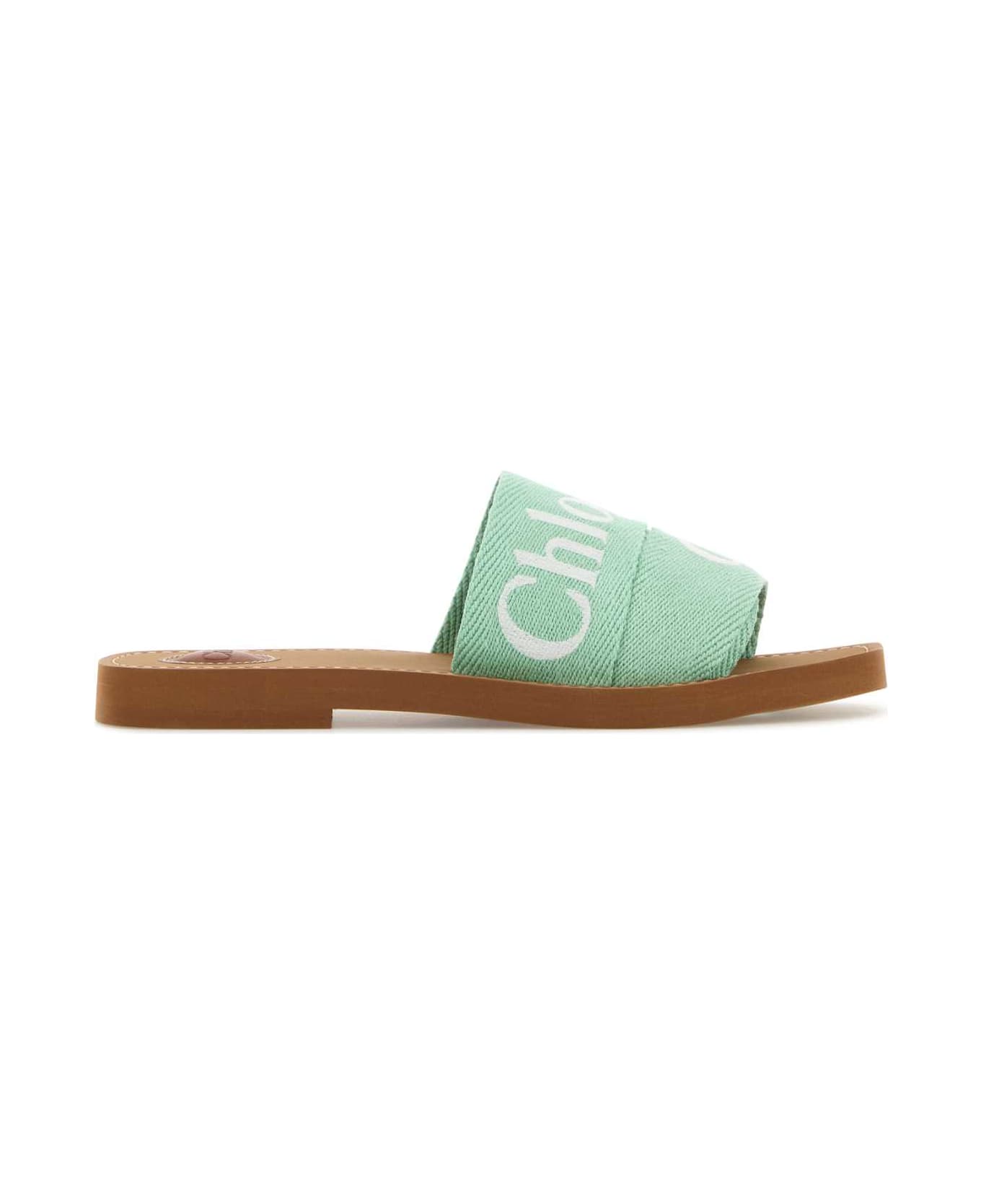 Chloé Mint Green Linen Woody Slippers - SPEARMINT