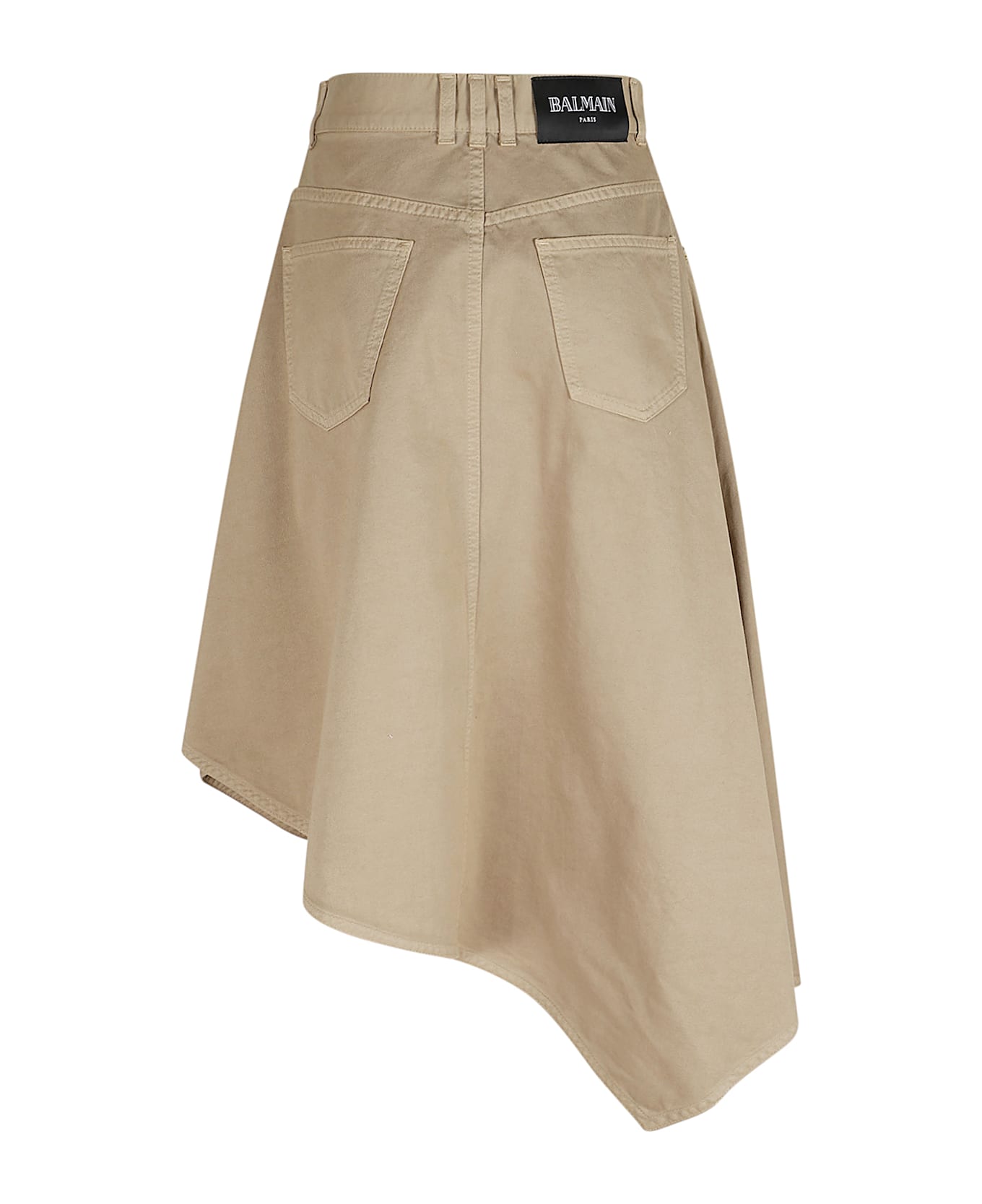 Balmain Asymetric Cotton Canvas Mid Length Skirt - Fk Beige スカート