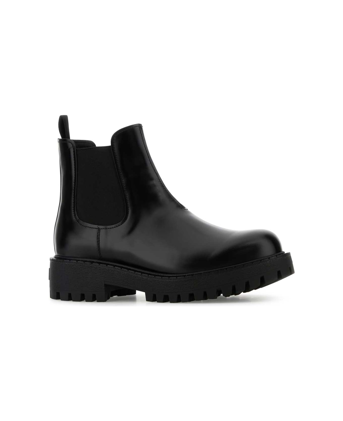 Prada Black Leather Ankle Boots - NERO