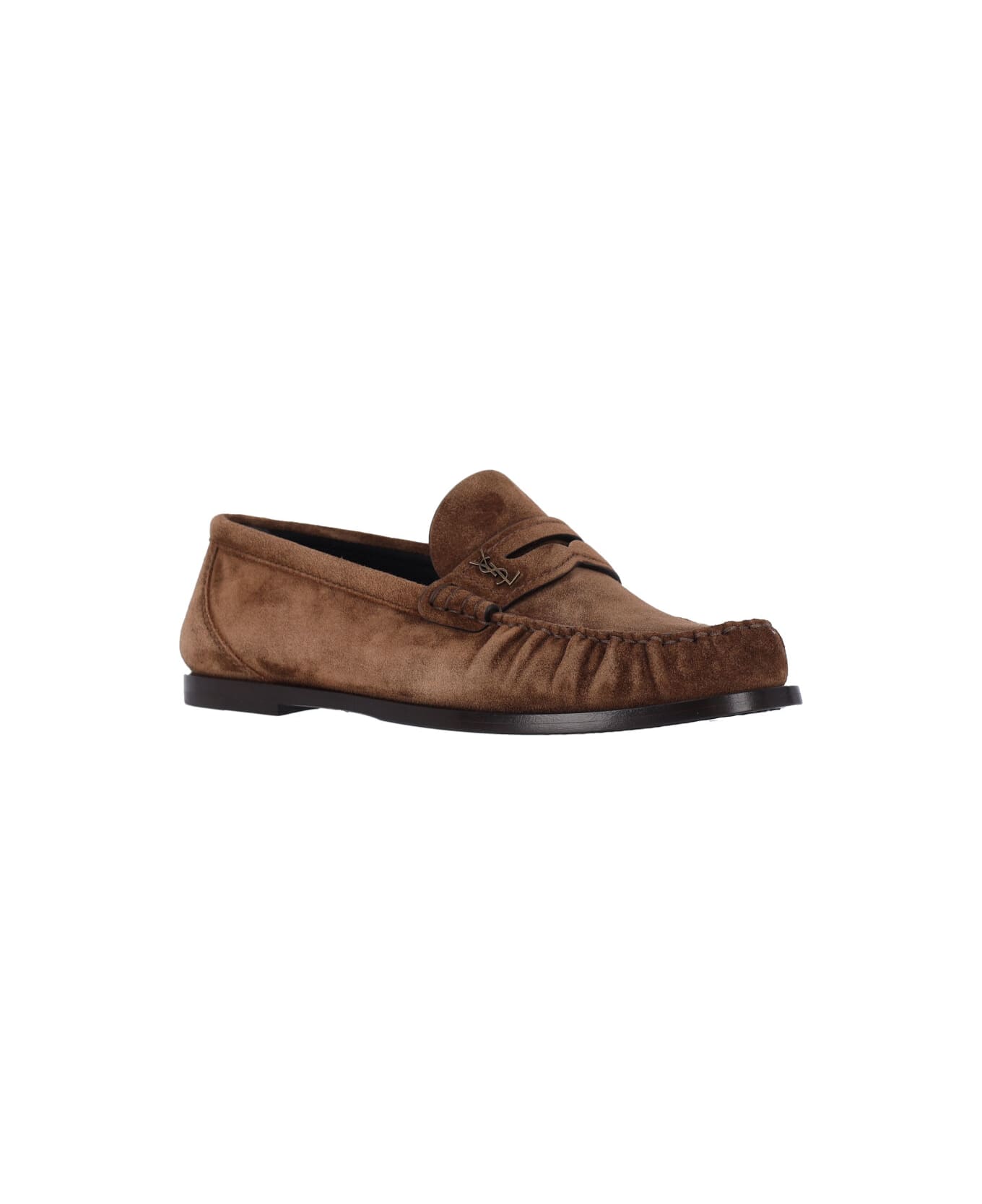 Saint Laurent Logo Loafers - BROWN