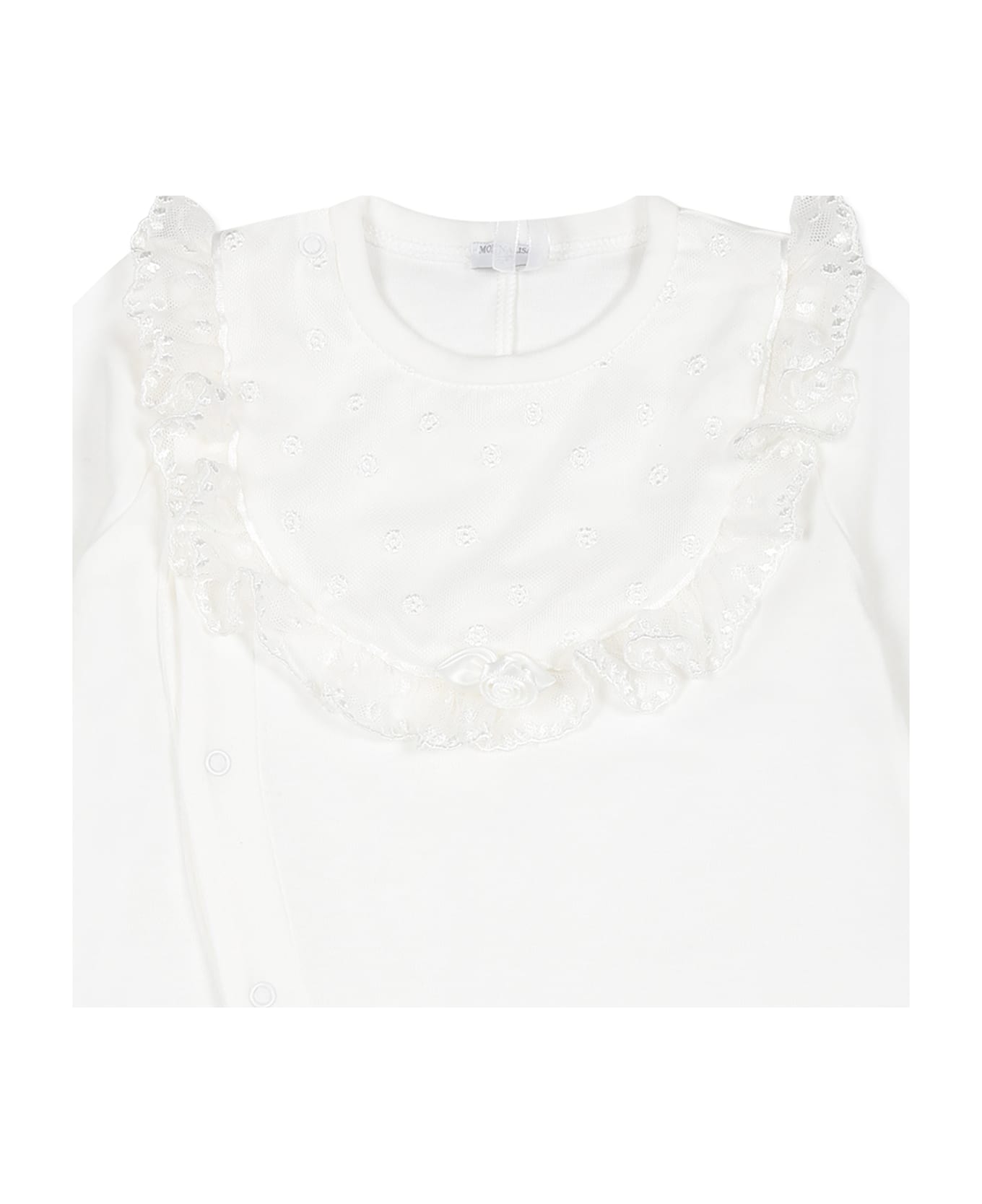 Monnalisa White Babygrow For Baby Girl With Logo - White
