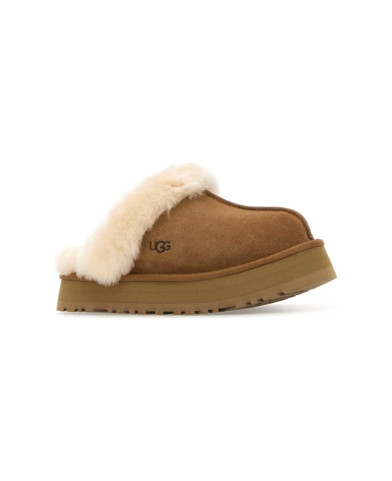 UGG Camel Suede Disquette Slippers - CHESTNUT