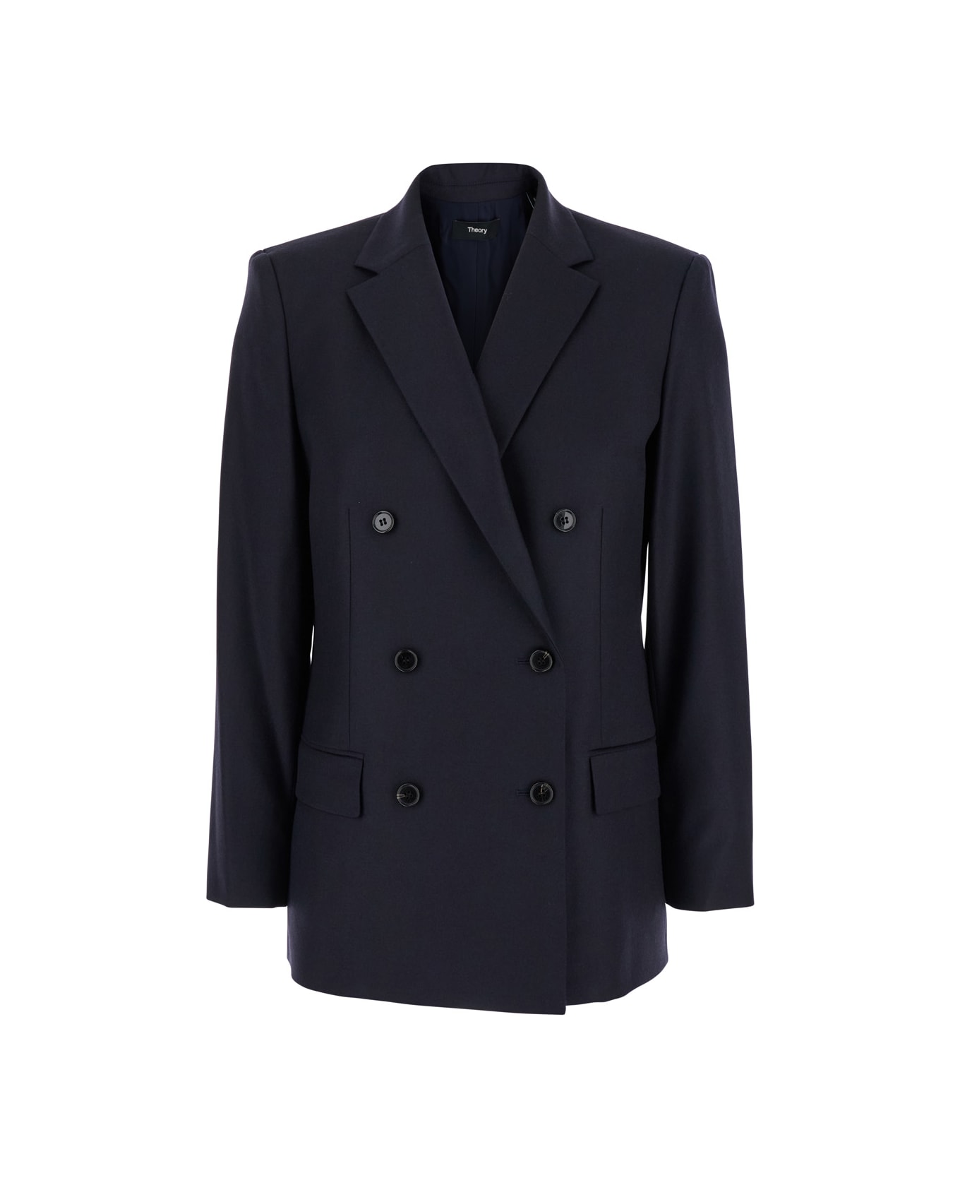 Theory Blue Double-breasted Jacket With Notched Revers In Wool Woman - Blu