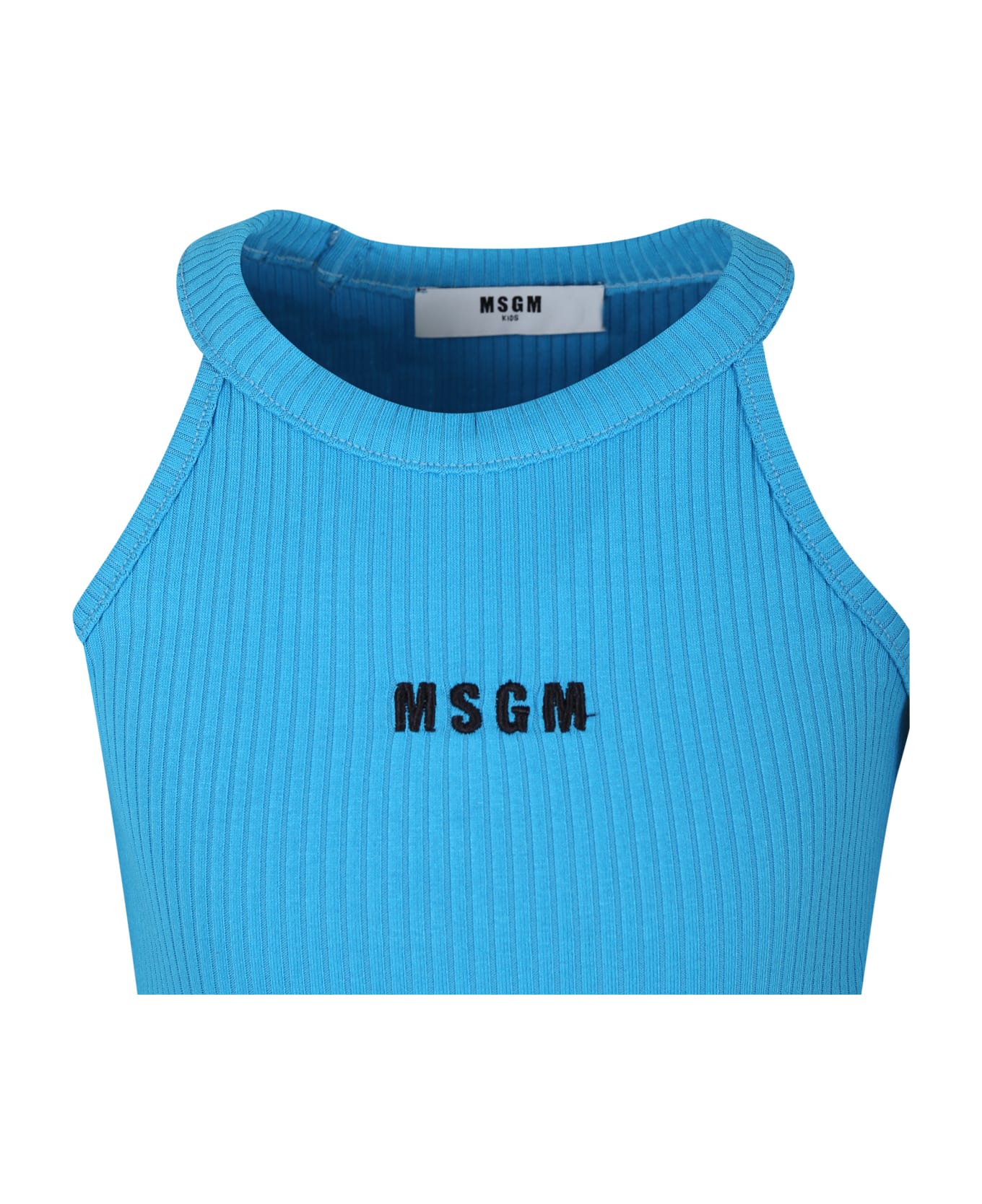 MSGM Light Blue Tank Top For Girl With Logo - Light Blue