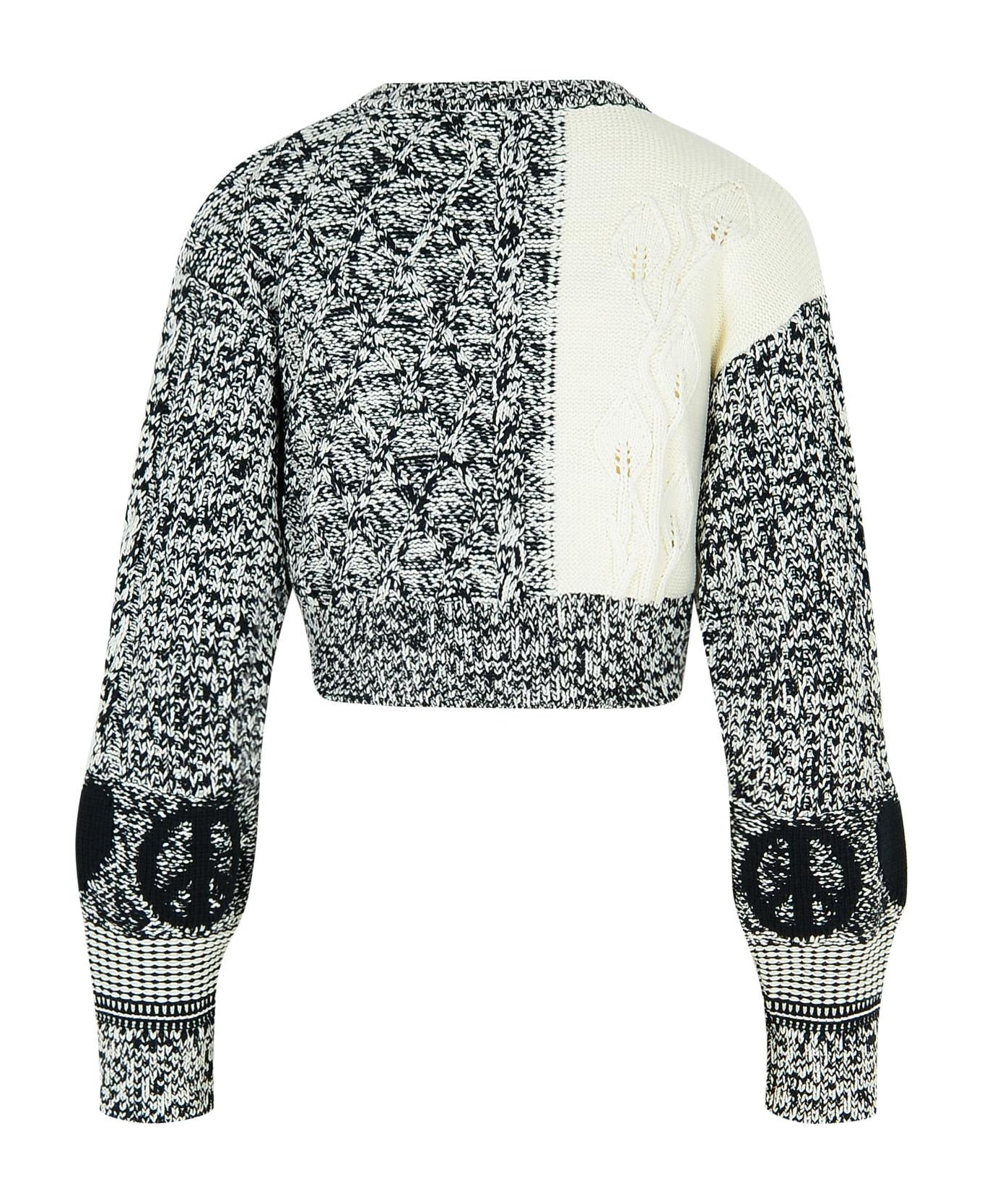 M05CH1N0 Jeans 
patch
 White Cotton Blend Sweater - White