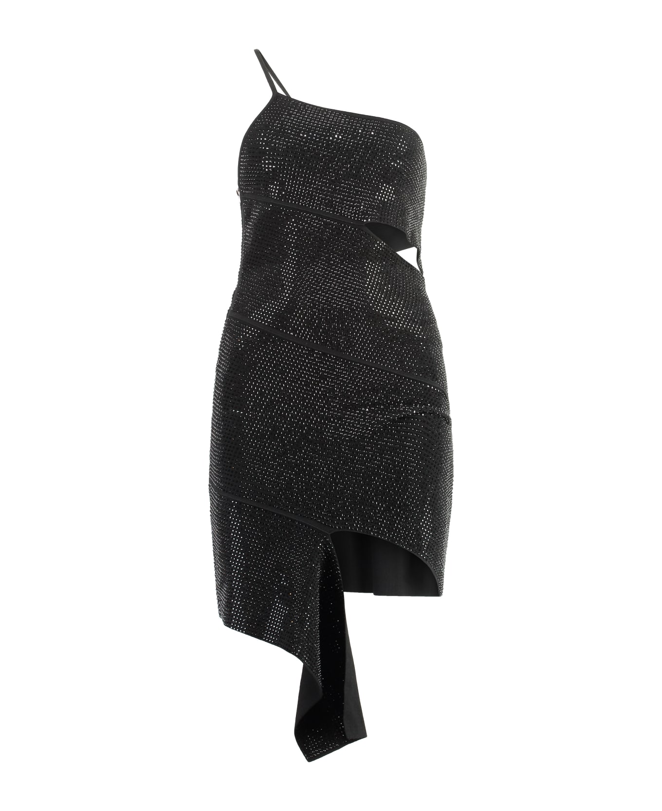 ANDREĀDAMO Rhinestone Mini Dress - black