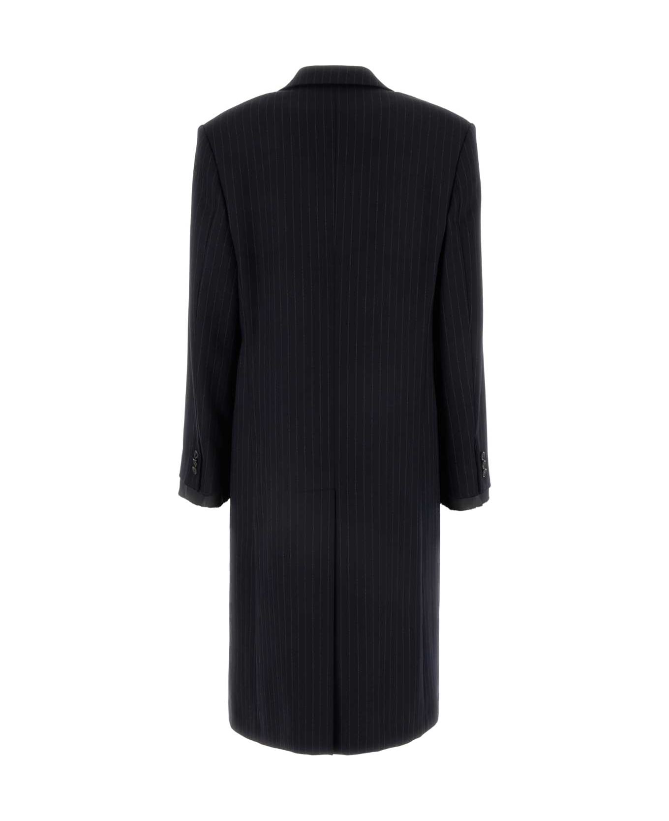 Miu Miu Embroidered Stretch Wool Blend Coat - BLEU