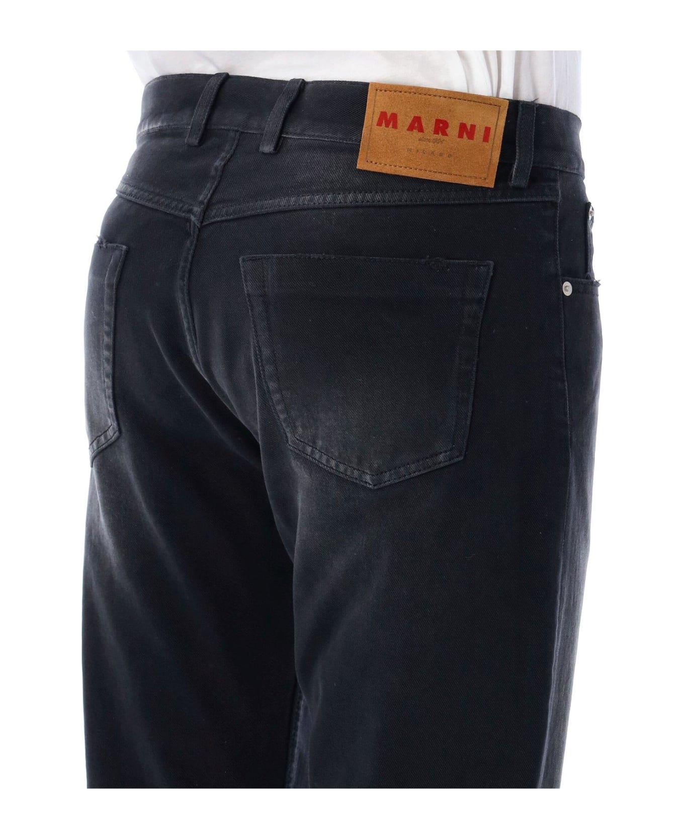 Marni Whiskering Effect Logo Patch Jeans - Grey