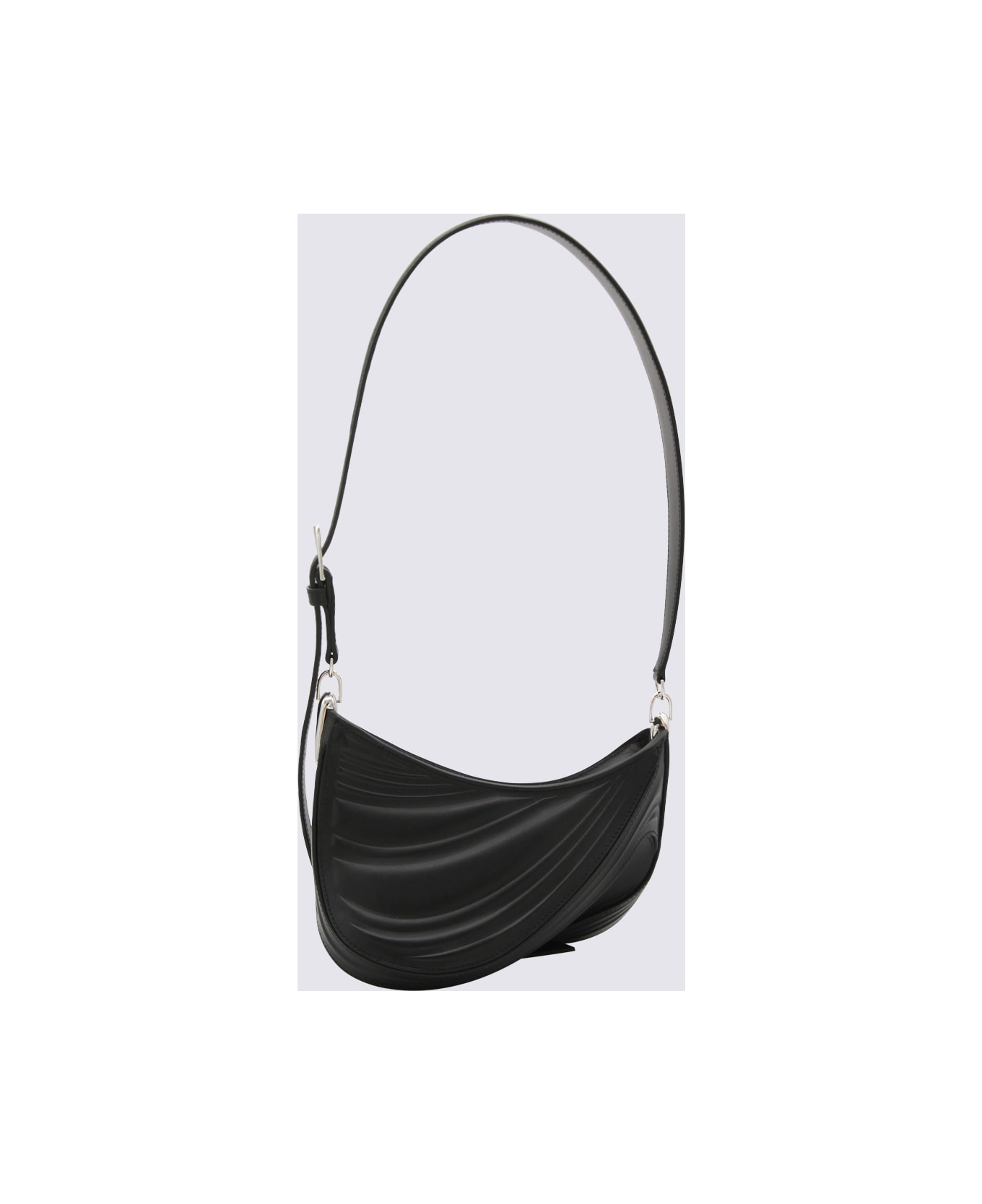 Mugler Black Leather Spiral Curve Shoulder Bag - Black