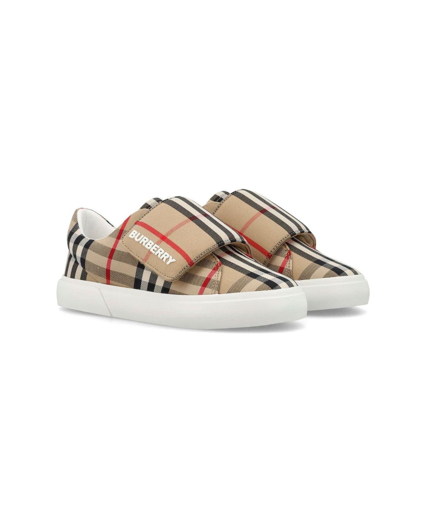 Burberry James Checked Logo Printed Touch-strap Sneakers