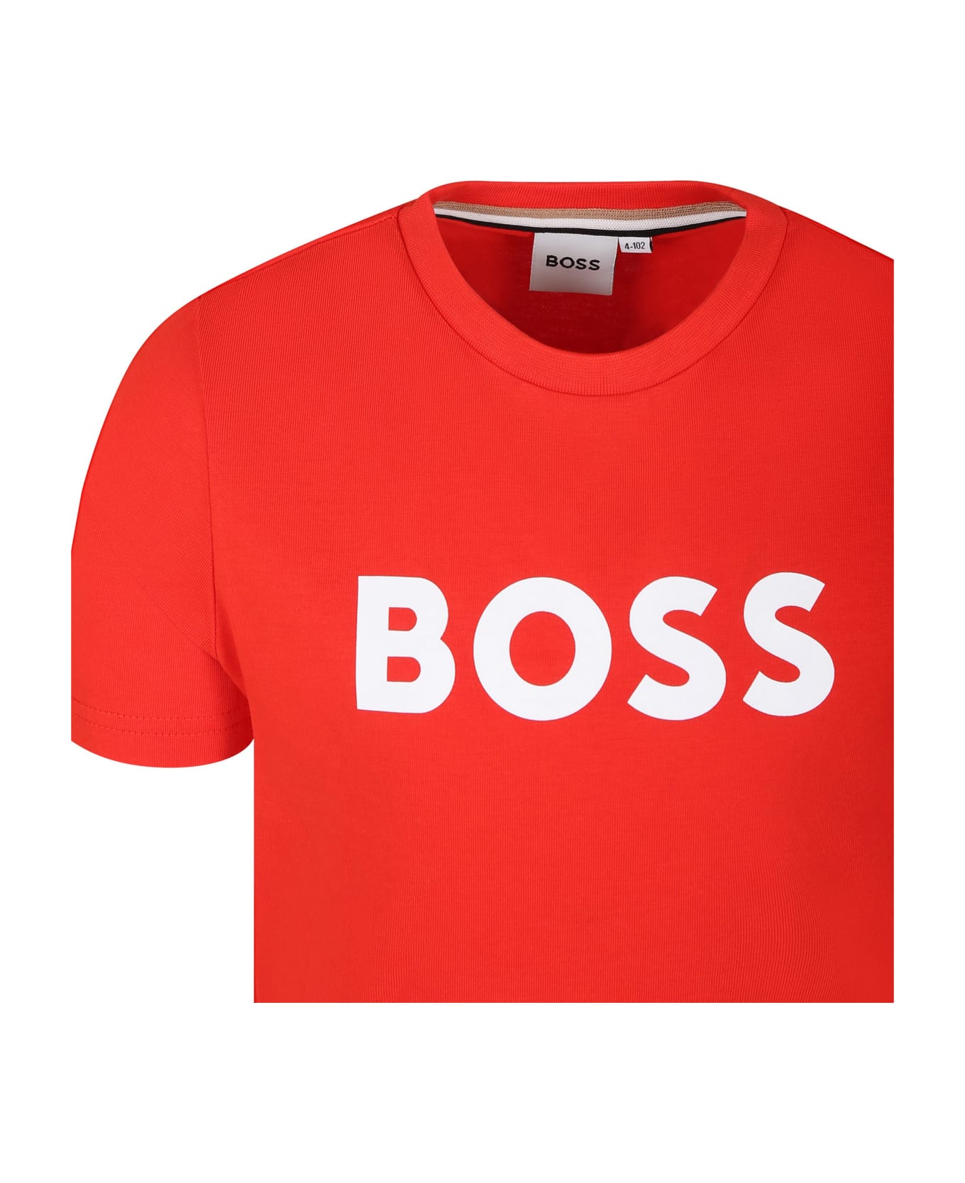 Hugo Boss Red T-shirt For Boy With Logo - Red Tシャツ＆ポロシャツ