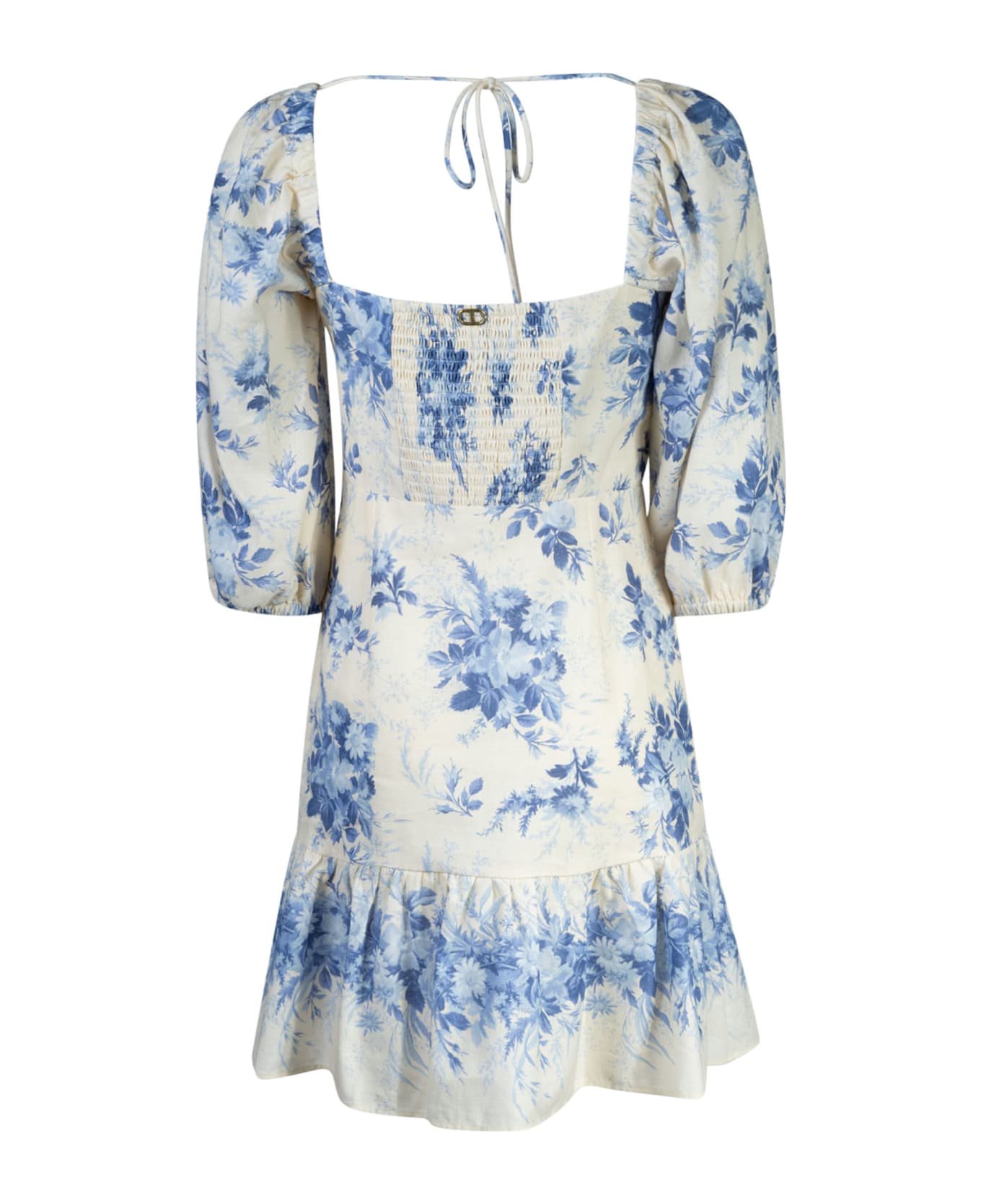 TwinSet Floral Print Dress - Ivory/Blue
