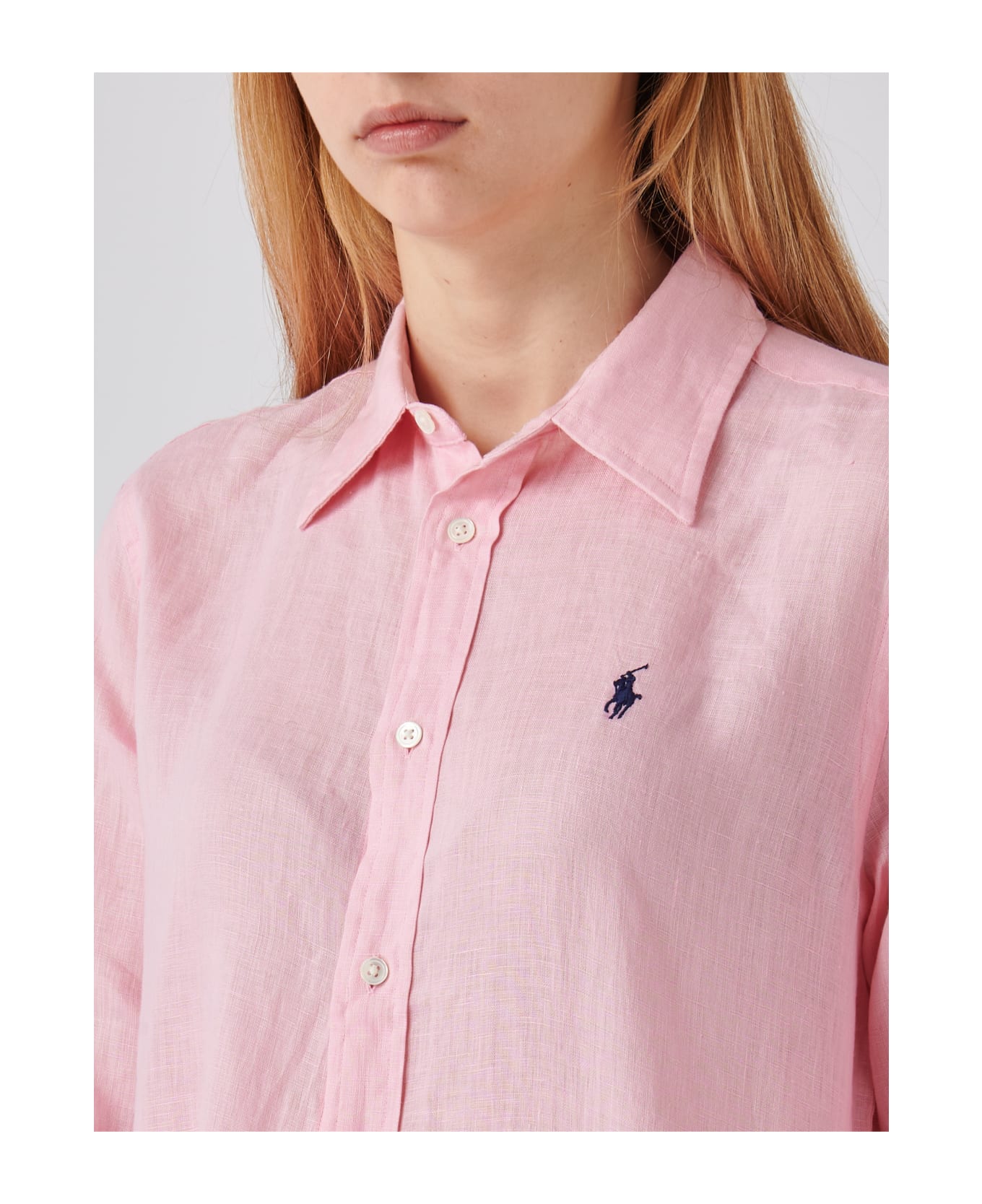 Polo Ralph Lauren Relaxed-fit Short Shirt In Pink Linen - Rosa