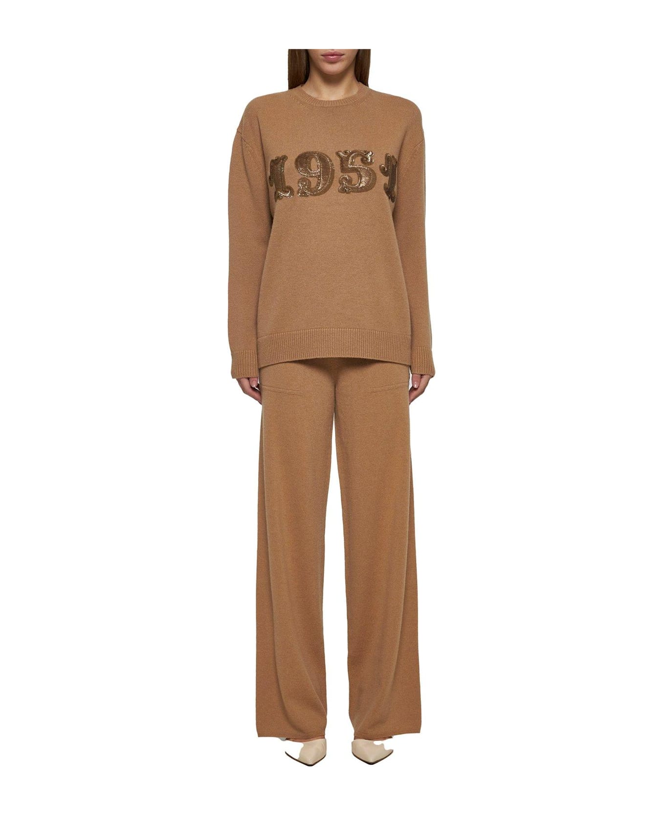 Max Mara Plata Logo Embellished Crewneck Jumper - Brown