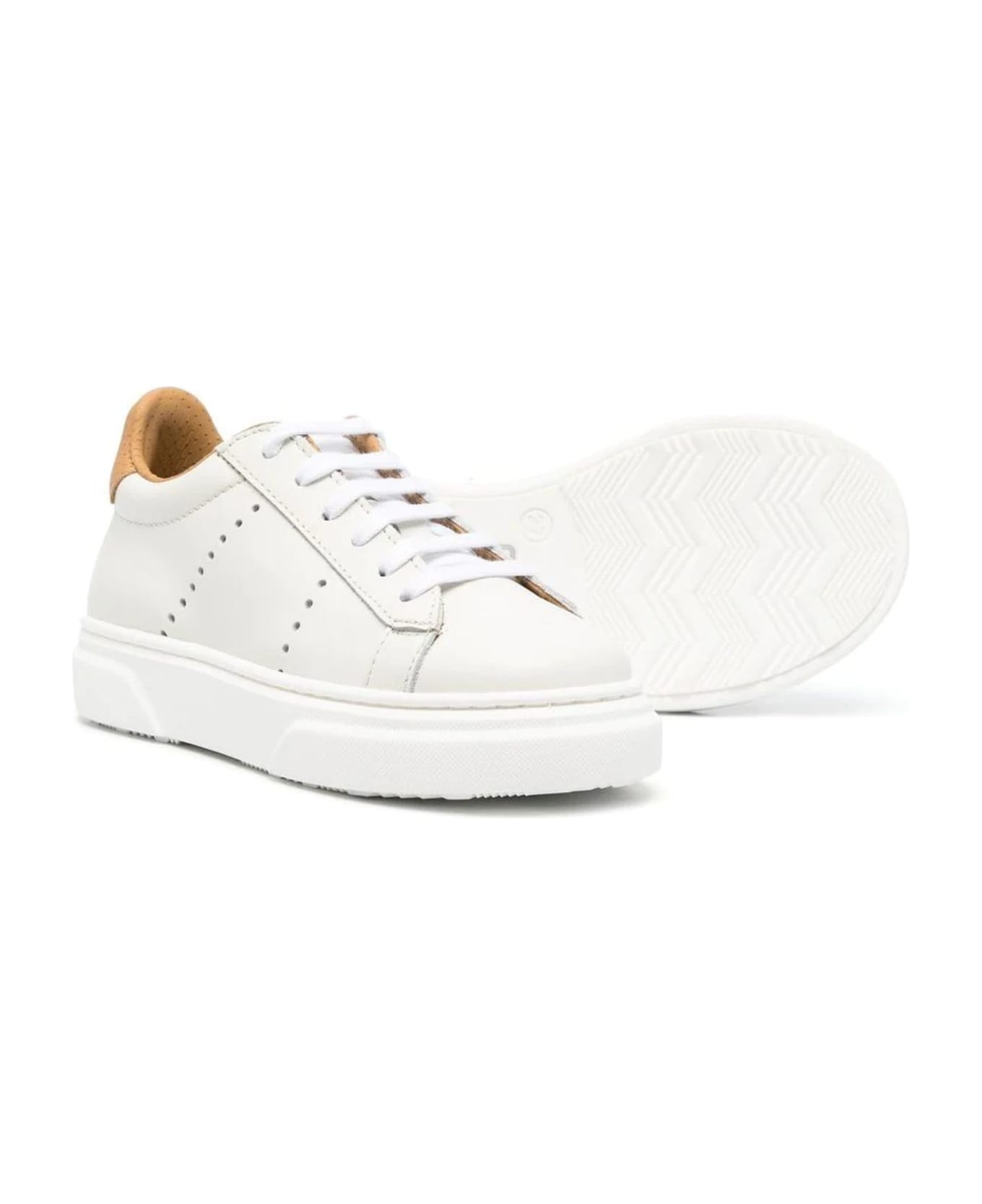 Eleventy White Leather Sneakers - Beige
