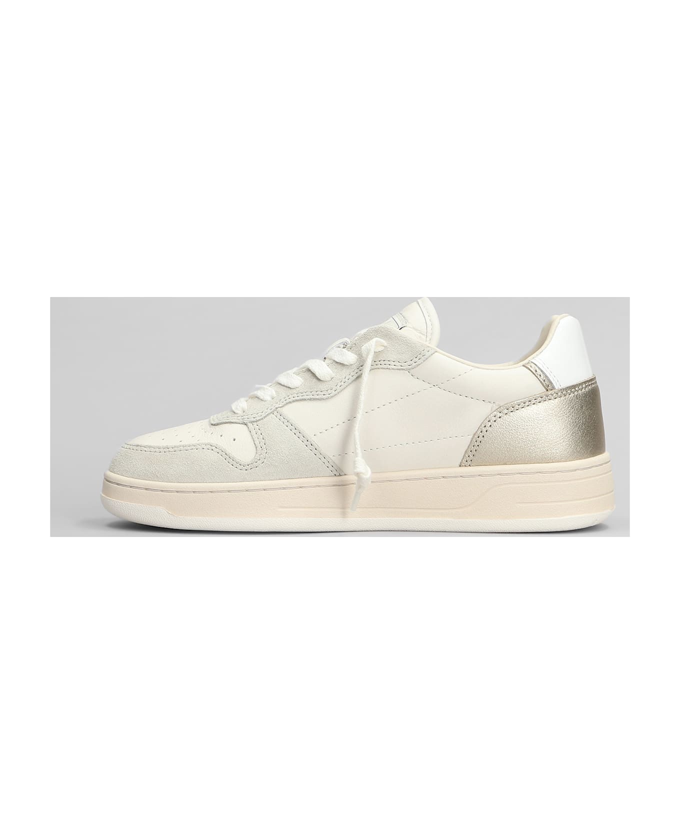 D.A.T.E. Court Shiny Sneakers In White Suede And Leather - white