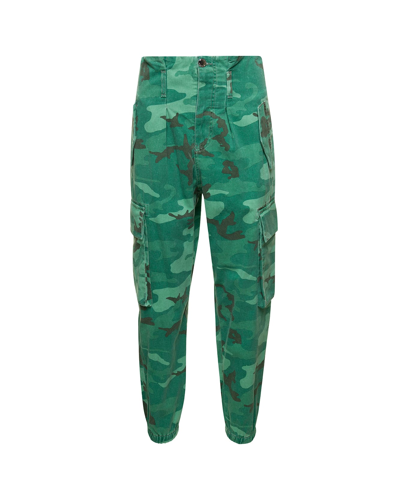 Pinko Green Cargo Pants With Camouflage Motif In Cotton Woman - Green