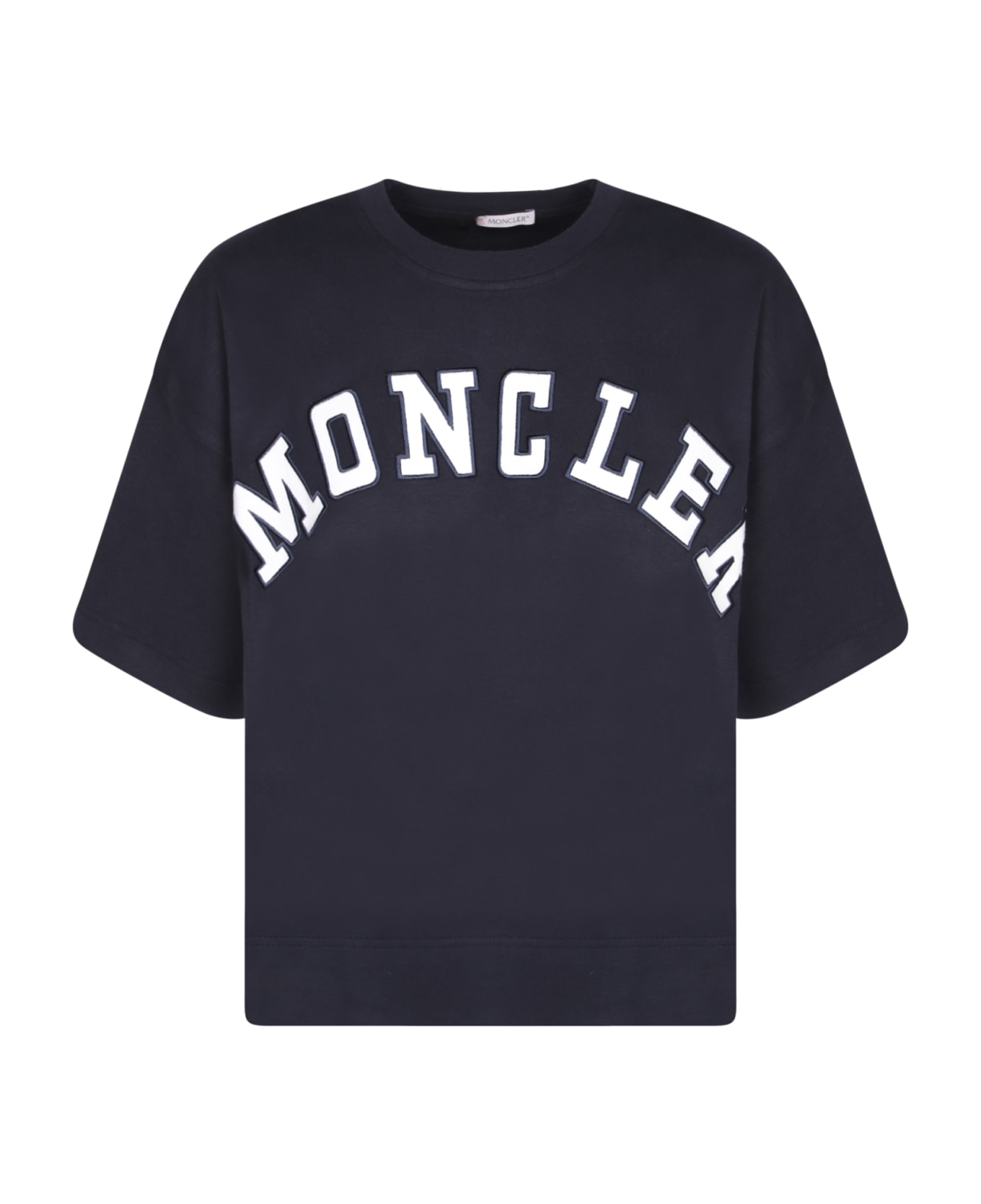 Moncler Logo Printed Cropped T-shirt - Blu Tシャツ