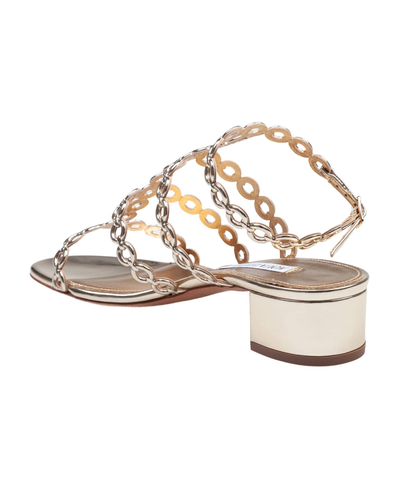 Aquazzura Aquazzurra Infinity Chain 35 Sandal In Mirrored Leather, Gold Color - Soft Gold