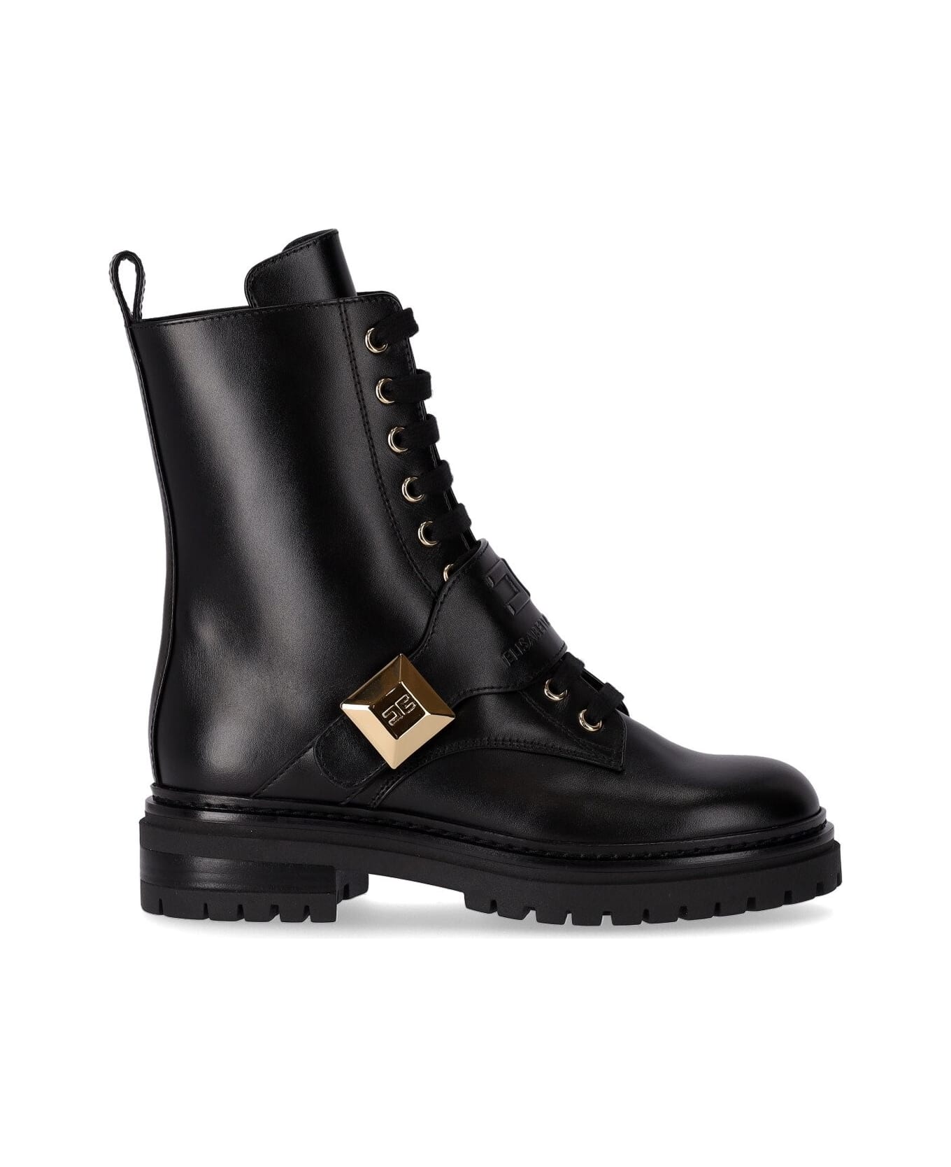 Elisabetta Franchi Black Combat Boot With Stud - Nero