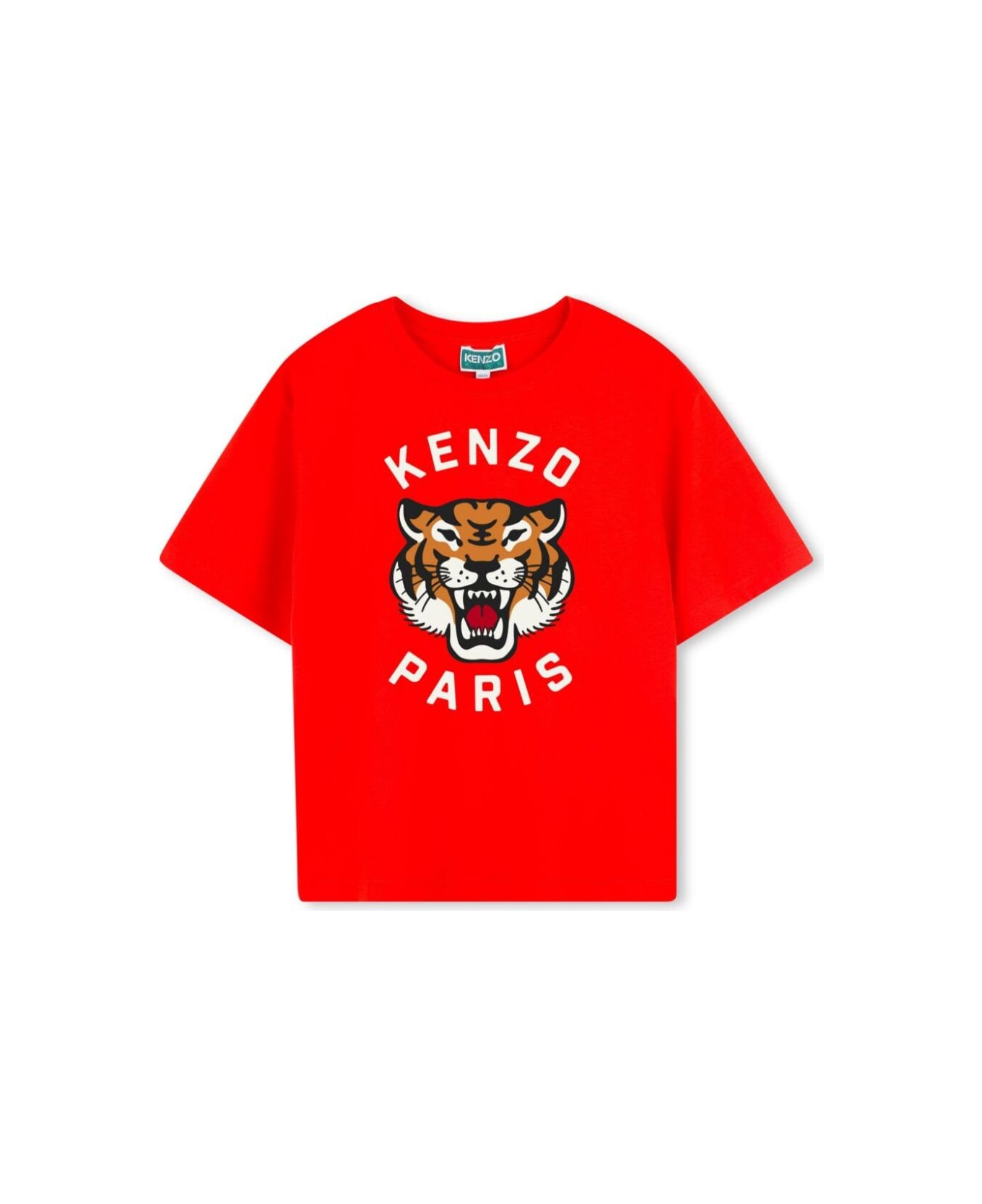 Kenzo Kids Red Crewneck T-shirt With Maxi Logo Print On The Fornt In Cotton Boy - Red