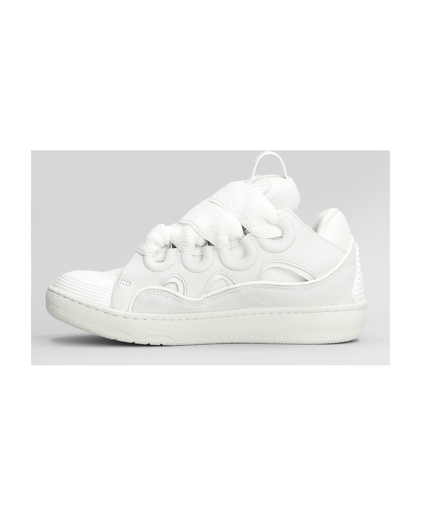 Lanvin Curb Sneakers In White Suede And Leather - white