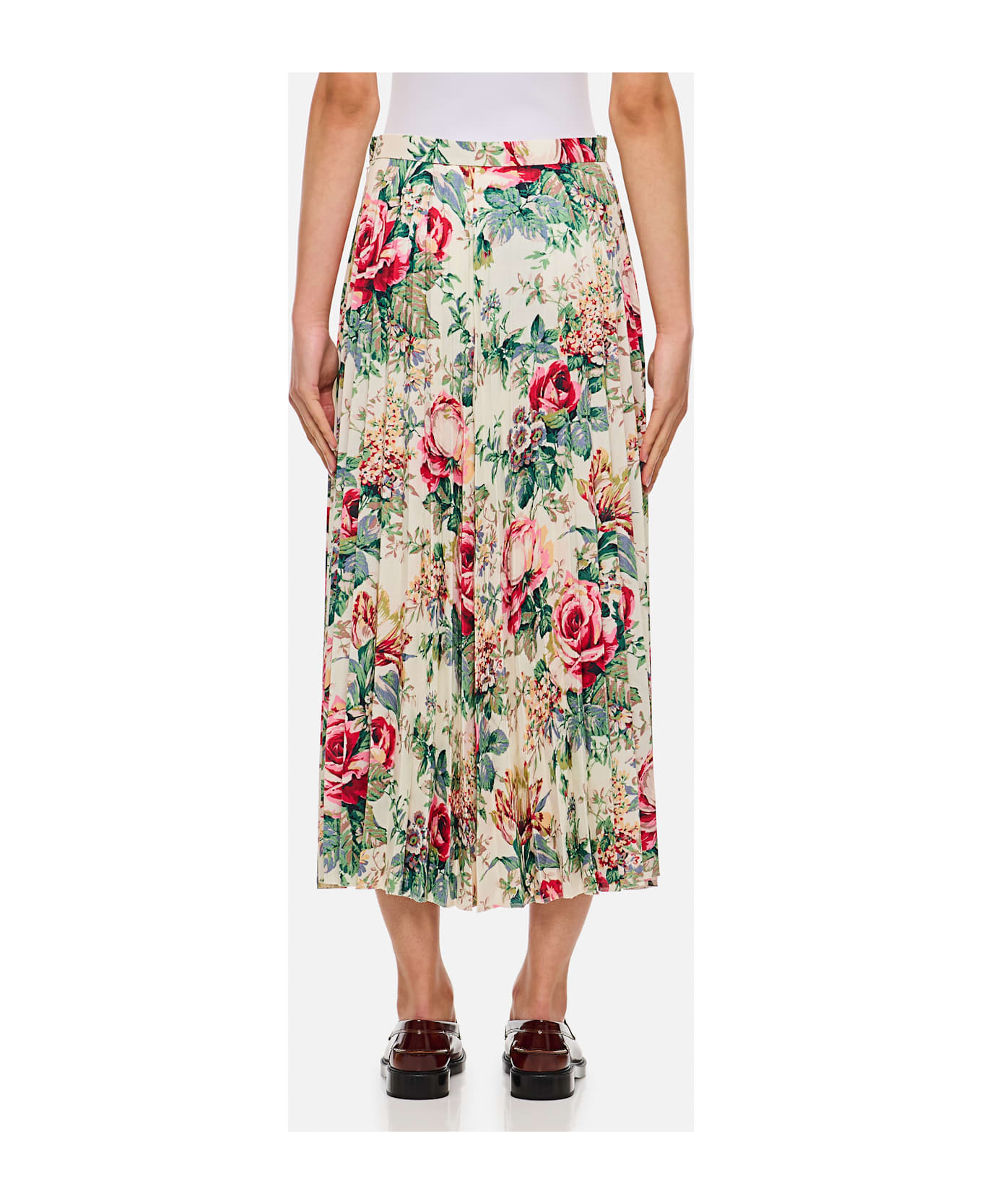 Junya Watanabe Flower Pattern Printed Pleated Midi Skirt - MultiColour