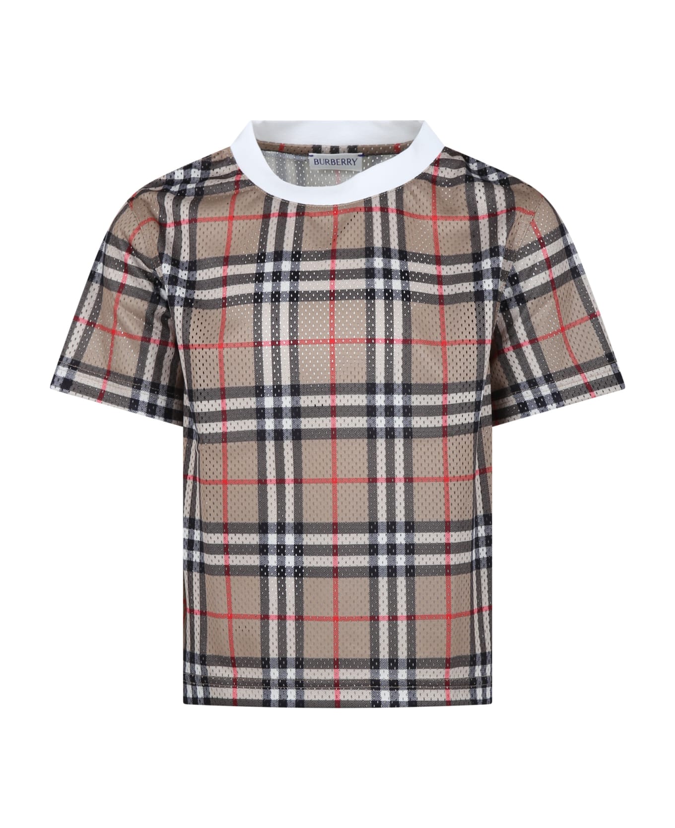 Burberry Beige T-shirt For Boy With Iconic Vintage Check - Archive beige