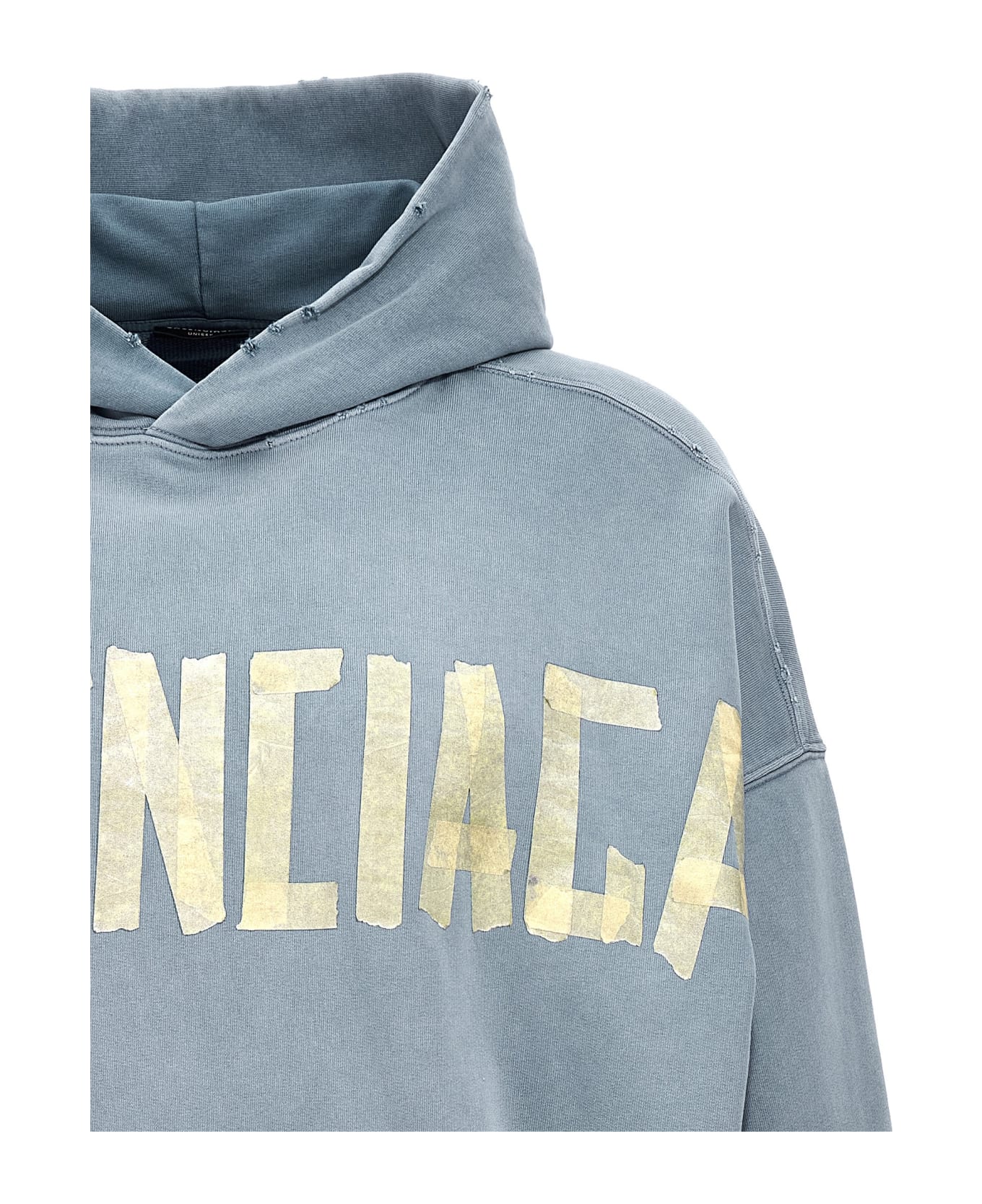 Balenciaga 'ripped Pocket Tape Type' Hoodie - Faded blue