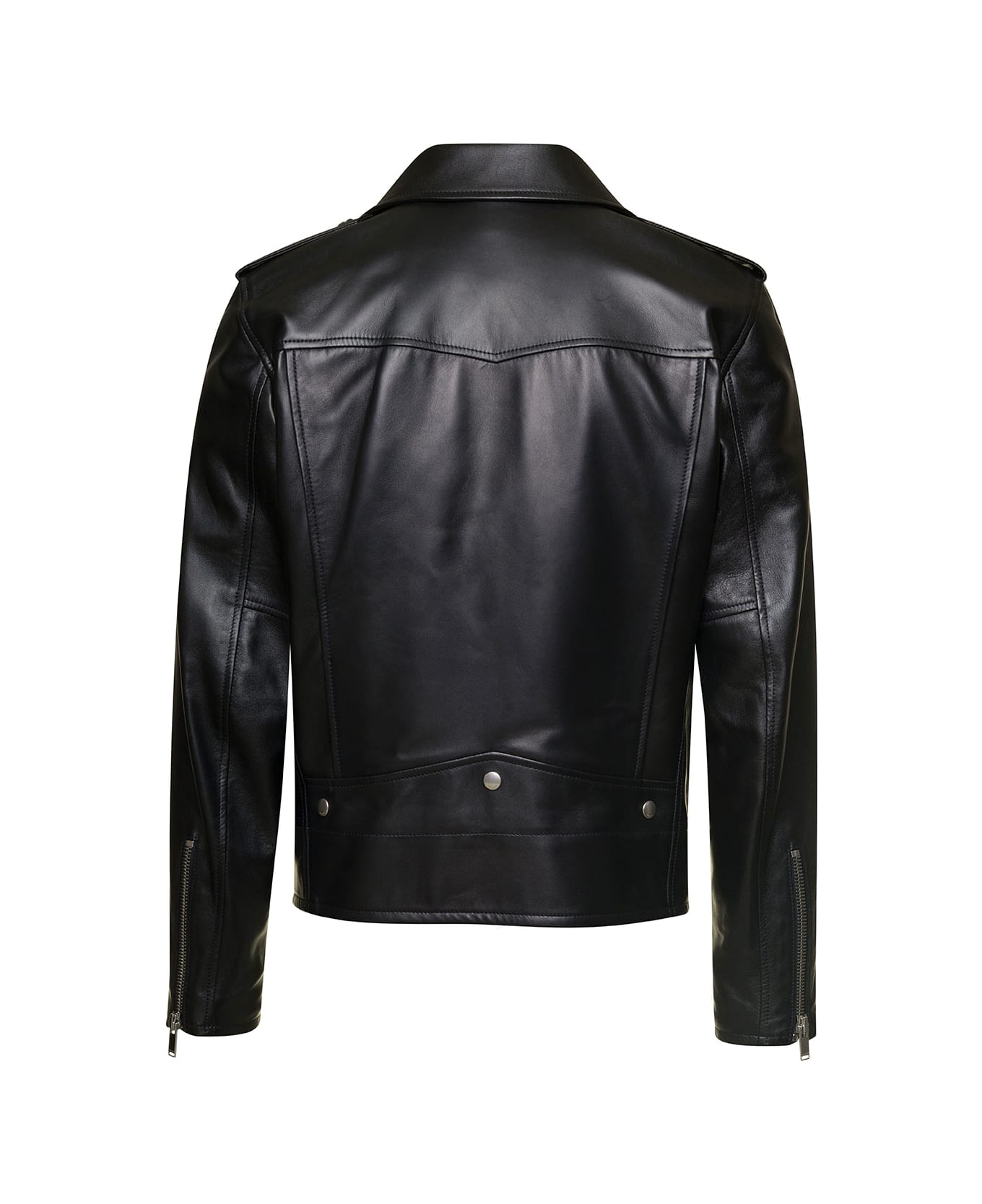 Saint Laurent Black Biker Jacket With Zipped Pockets In Smooth Leather Man - Black