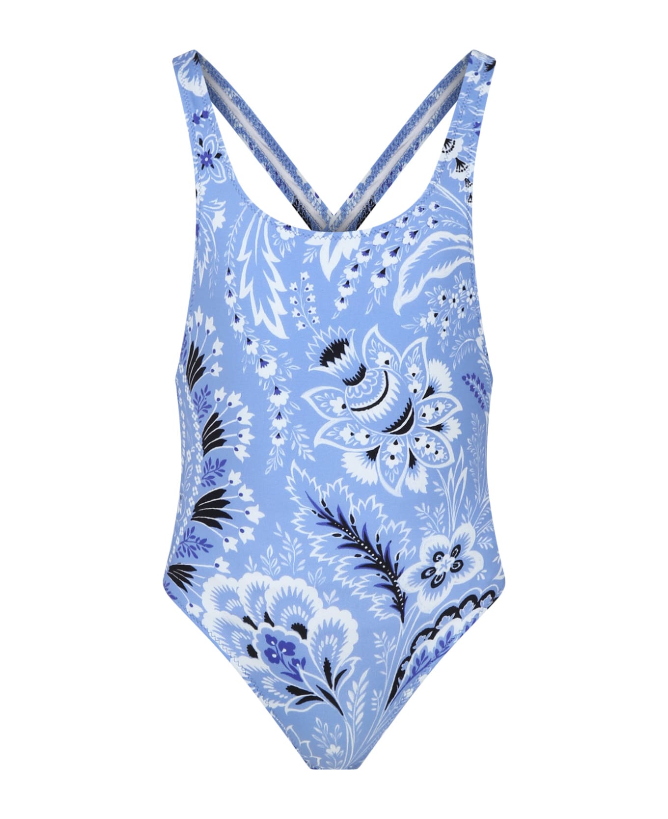 Etro Sky Blue Swimsuit For Girl With Paisley Motif - Light Blue