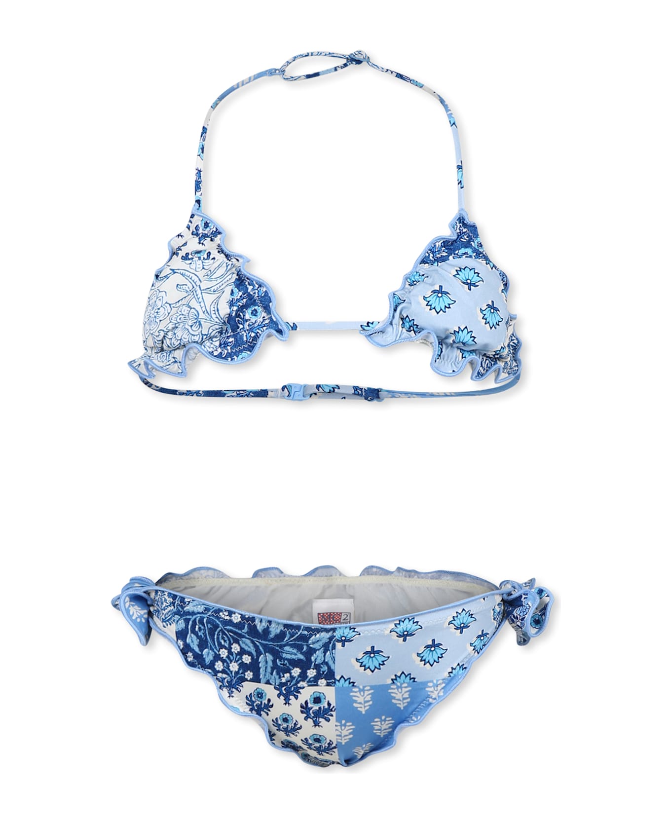 MC2 Saint Barth Light Blue Bikini For Girl With Floral Print - Light Blue