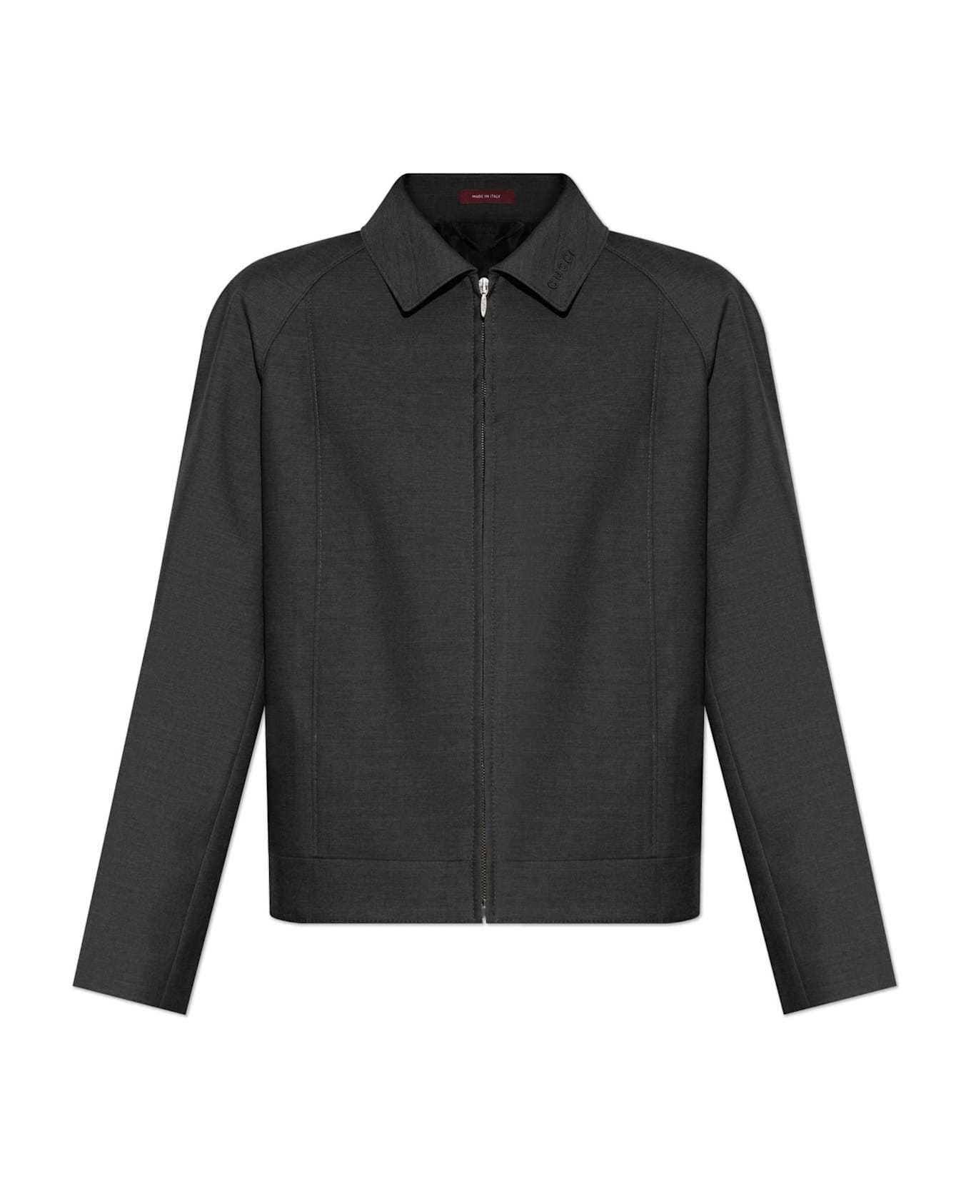 Gucci Wool Jacket With Embroidered Logo On The Collar - Grey