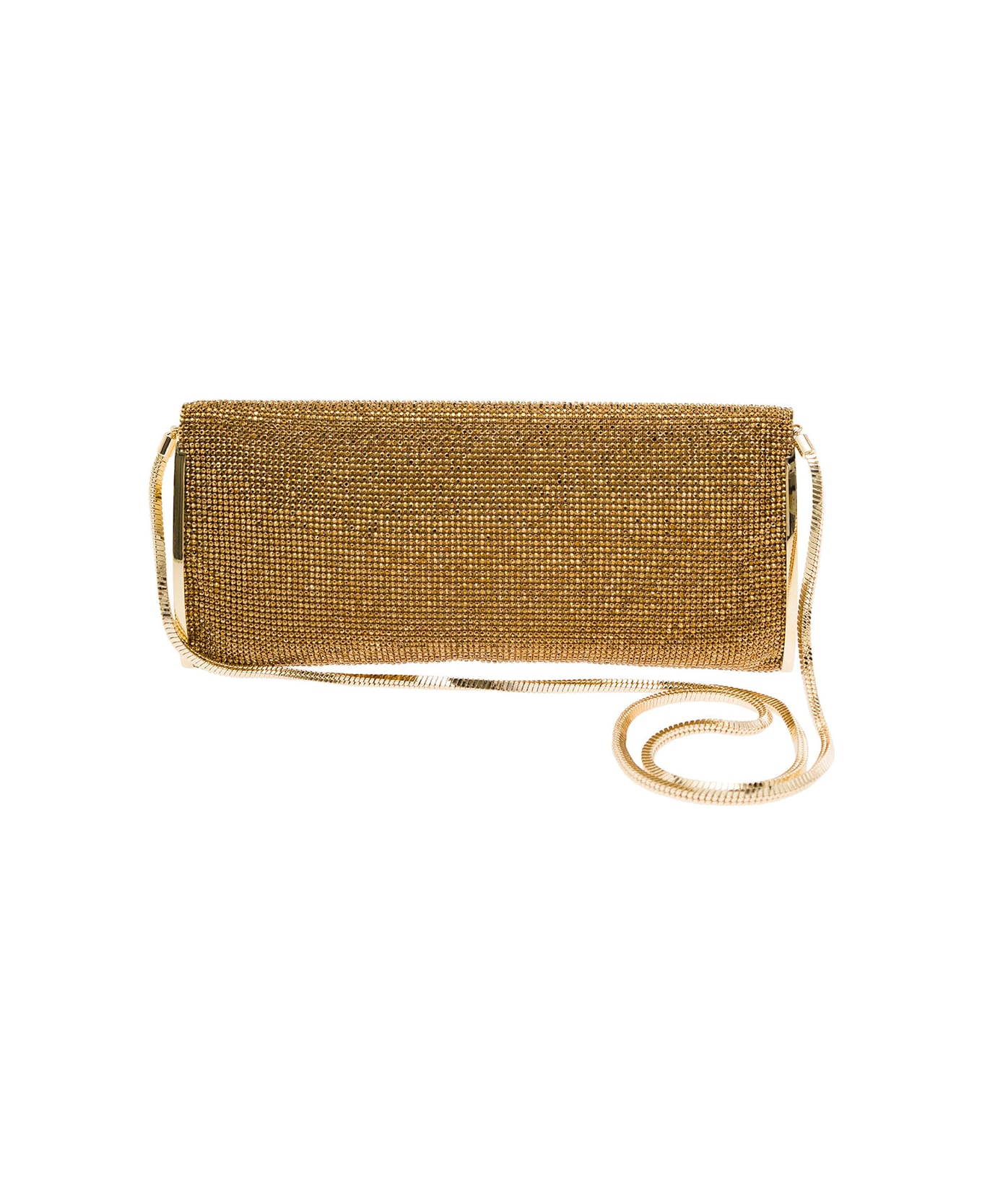 Benedetta Bruzziches 'kate' Gold Clutch With All-over Rhinestone In Mesh Woman