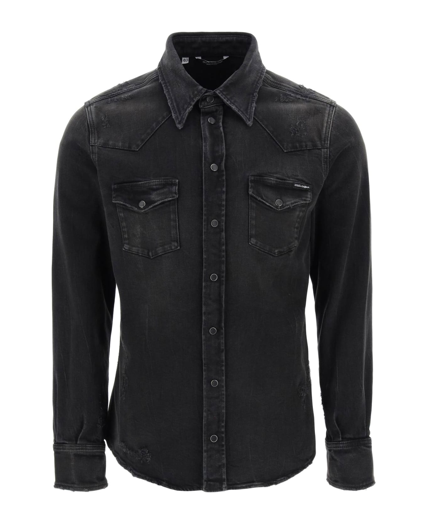 Dolce & Gabbana Distressed Denim Western Shirt - VARIANTE ABBINATA (Black)